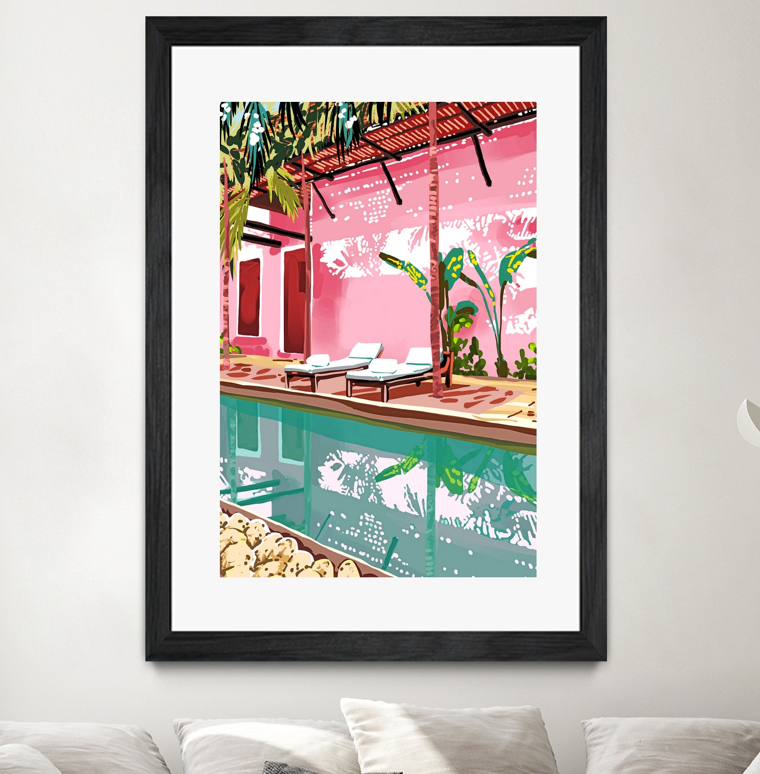 Vacay Villa | Blush Pink Summer Architecture | Tropical by Uma Gokhale on GIANT ART - pink digital painting