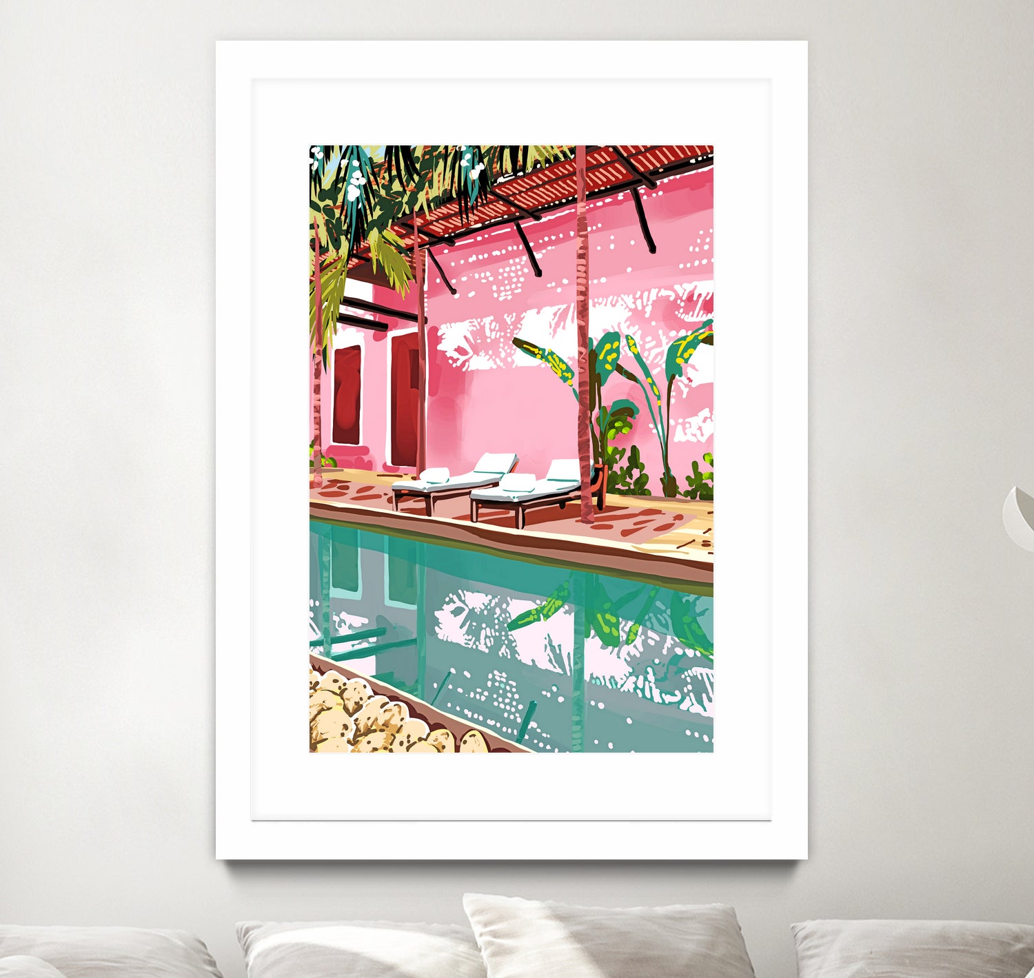 Vacay Villa | Blush Pink Summer Architecture | Tropical by Uma Gokhale on GIANT ART - pink digital painting