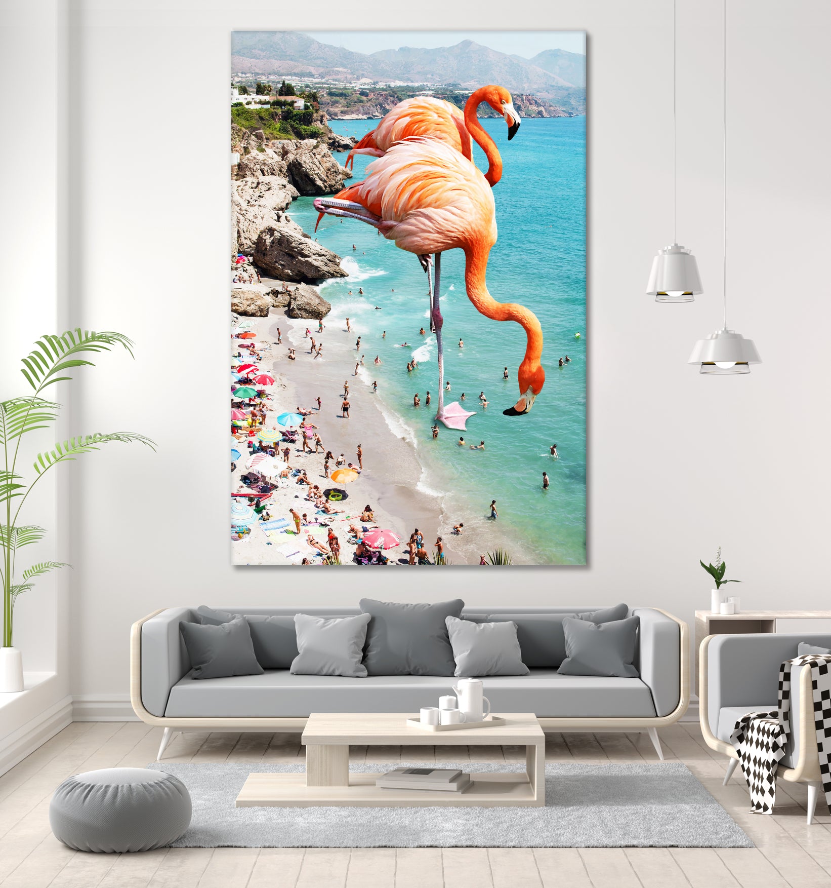 Flamingos on the Beach by Uma Gokhale on GIANT ART - orange photo illustration