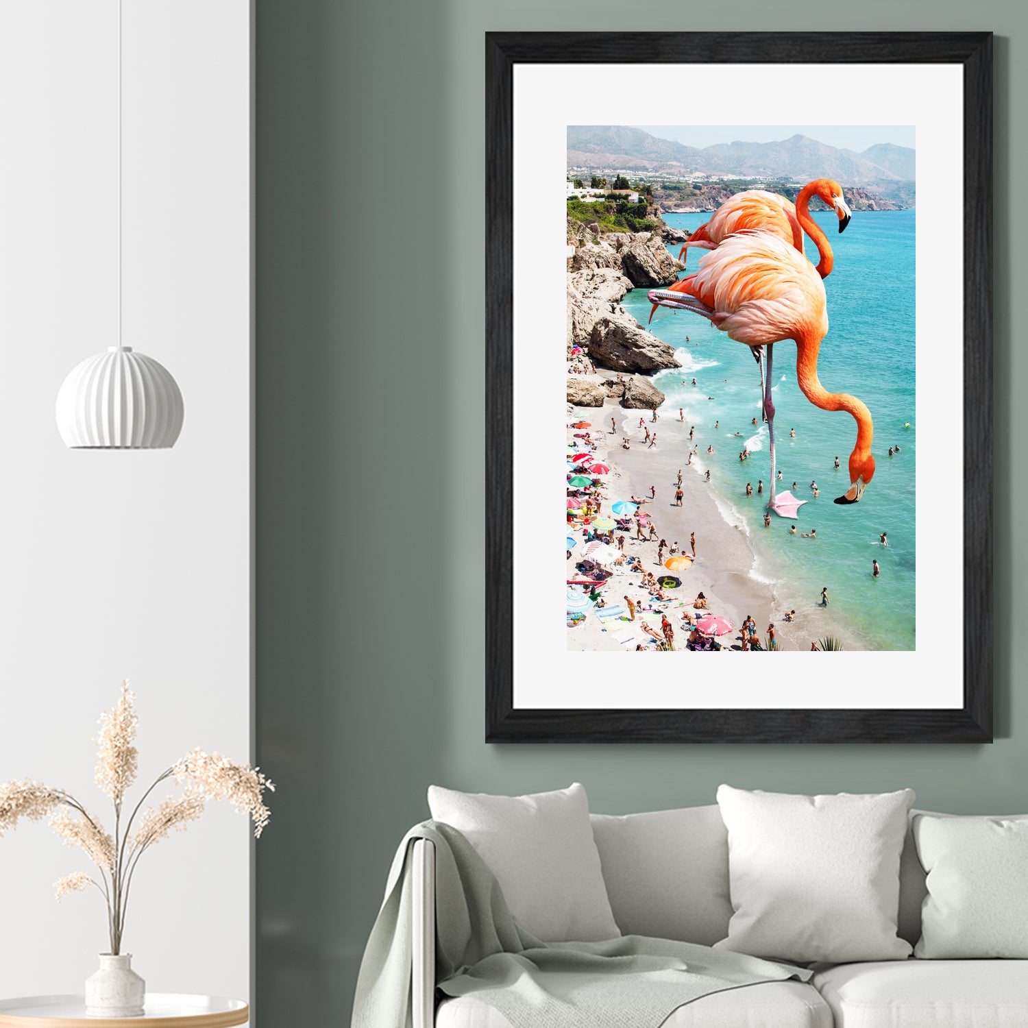 Flamingos on the Beach by Uma Gokhale on GIANT ART - orange photo illustration