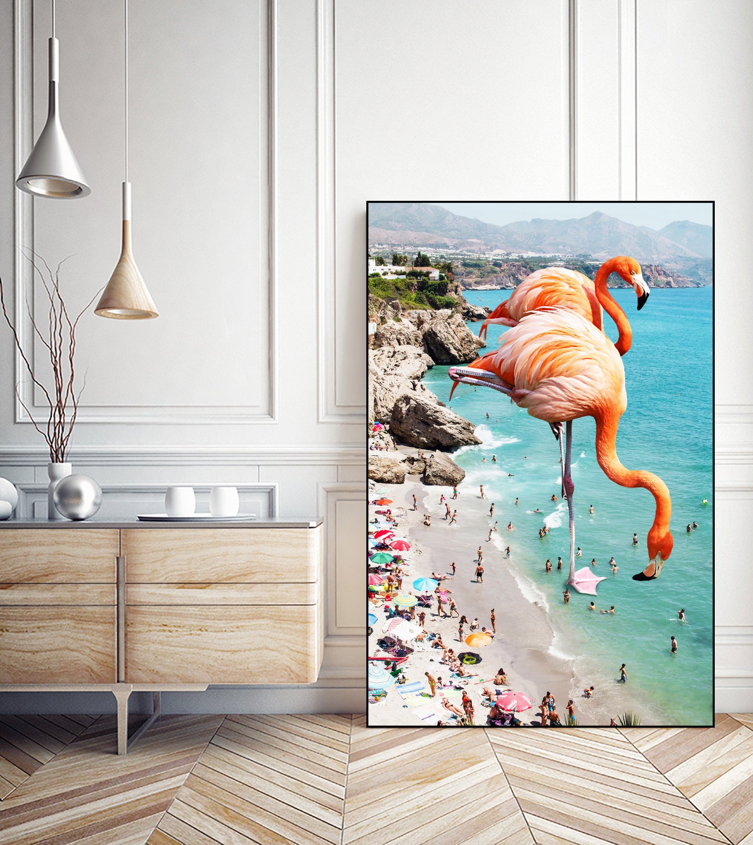 Flamingos on the Beach by Uma Gokhale on GIANT ART - orange photo illustration