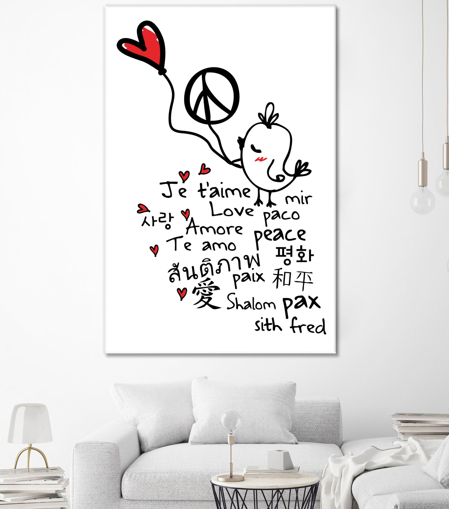 peace and love bird by Cindy Shim on GIANT ART - black typography