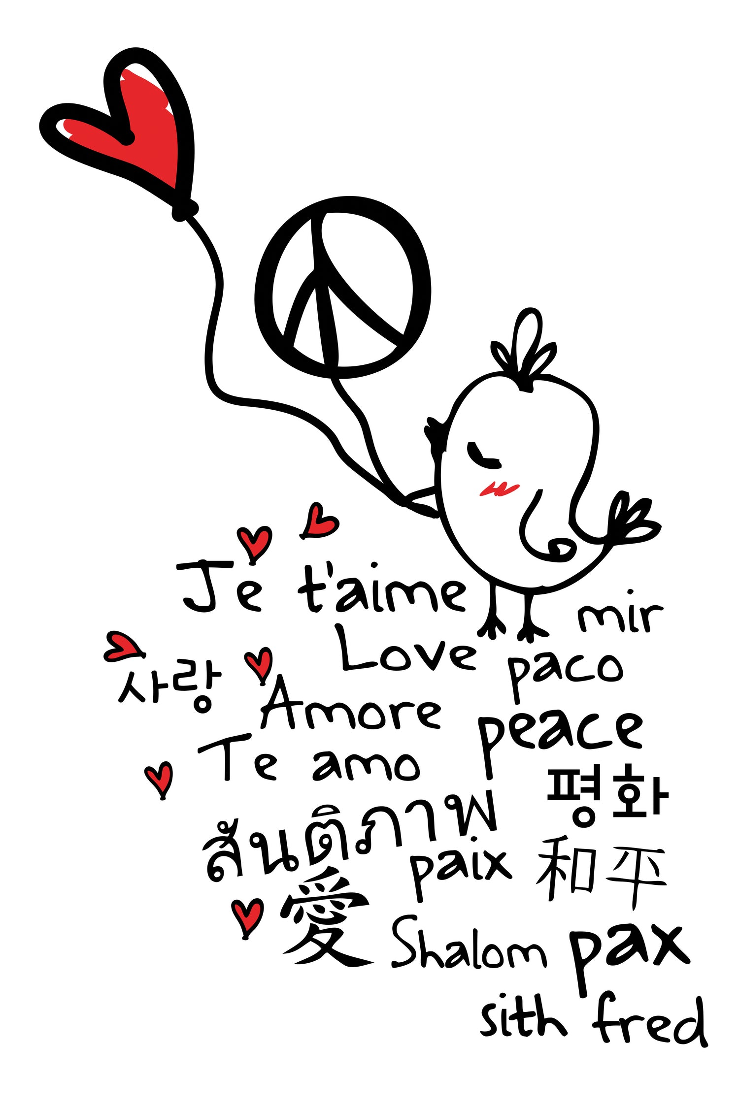 peace and love bird by Cindy Shim on GIANT ART - black typography