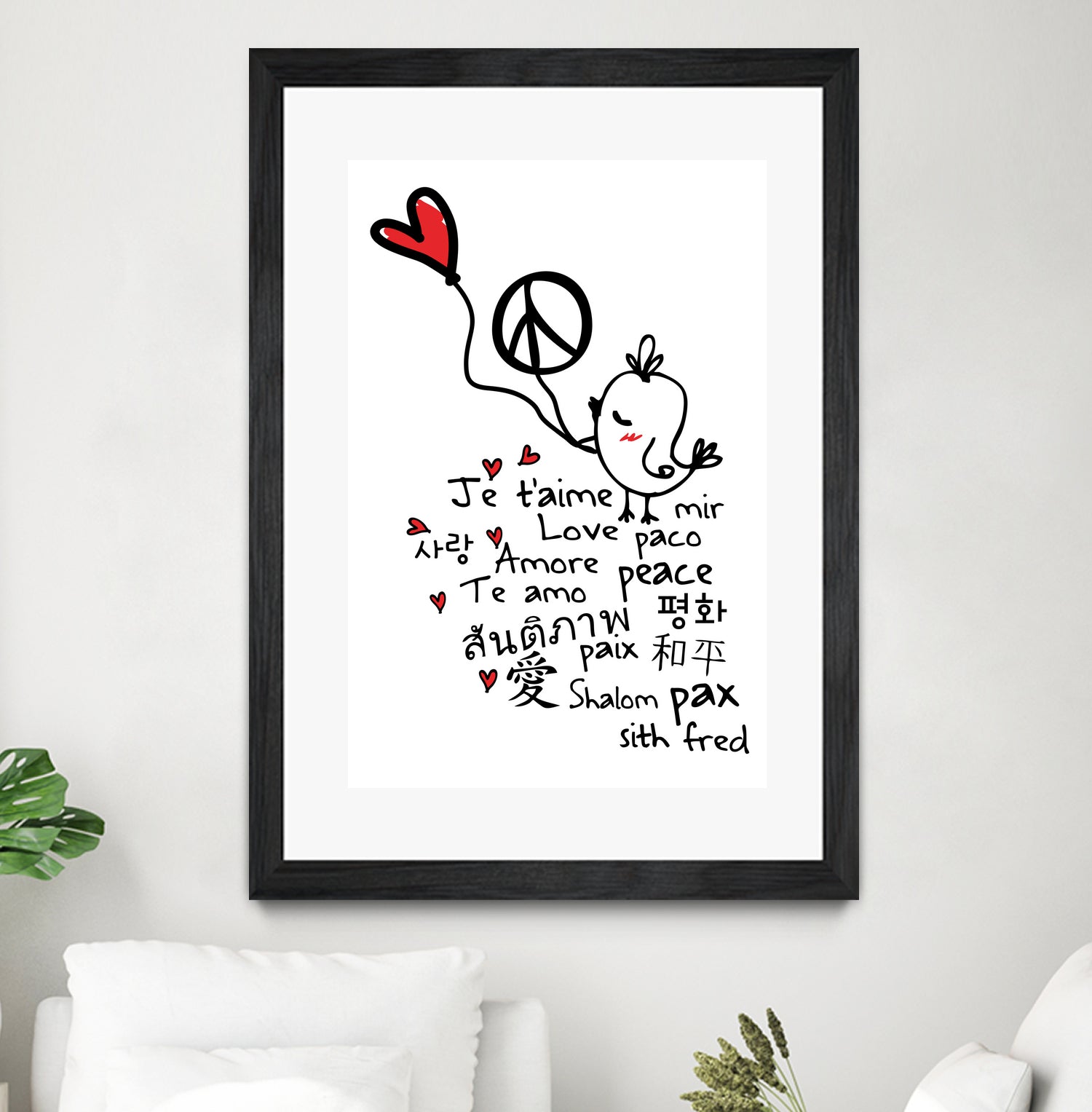 peace and love bird by Cindy Shim on GIANT ART - black typography