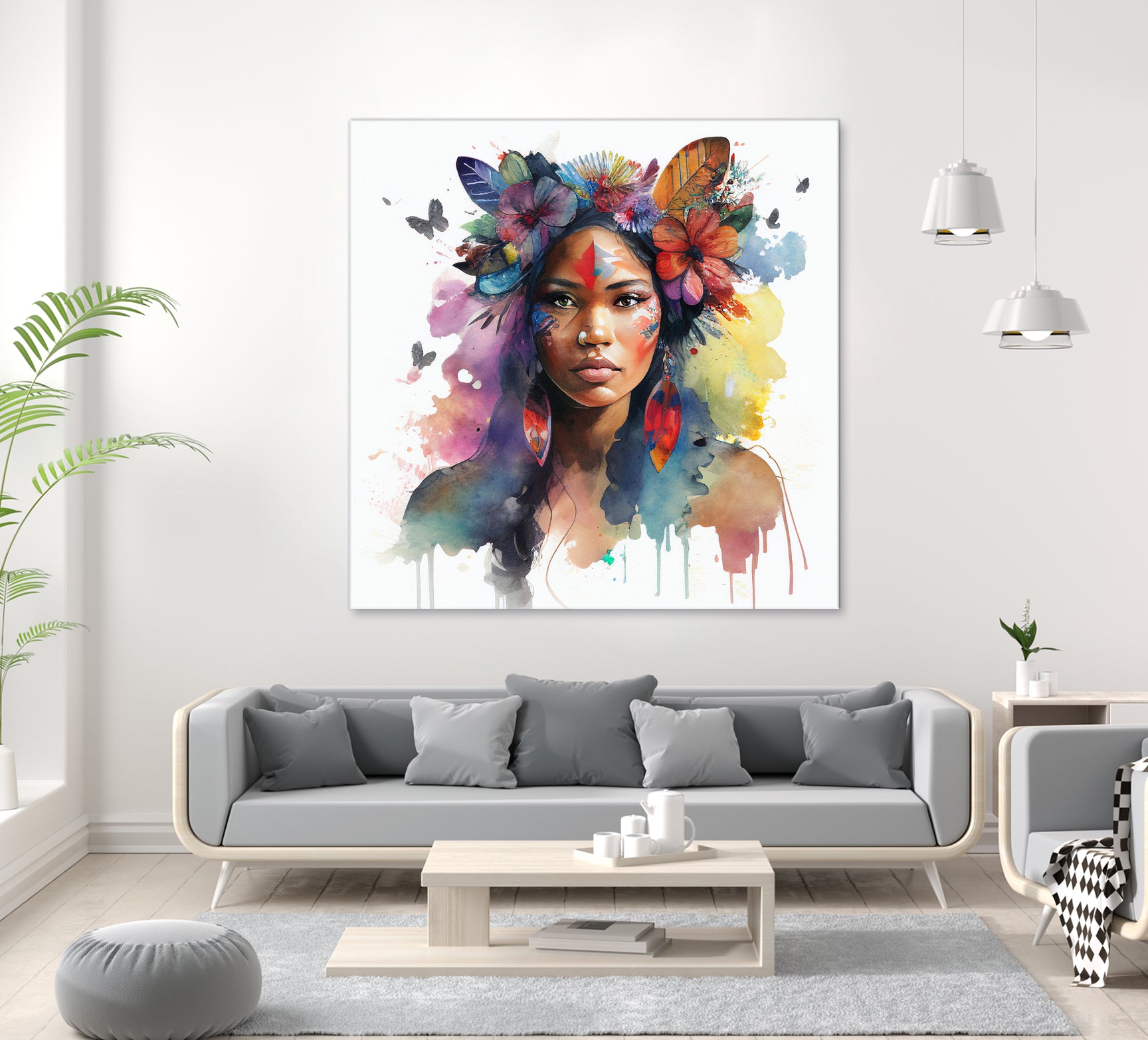 Watercolor Floral Indian Native Woman #1 by Isabel Cerdá Muñoz on GIANT ART - brown digital painting