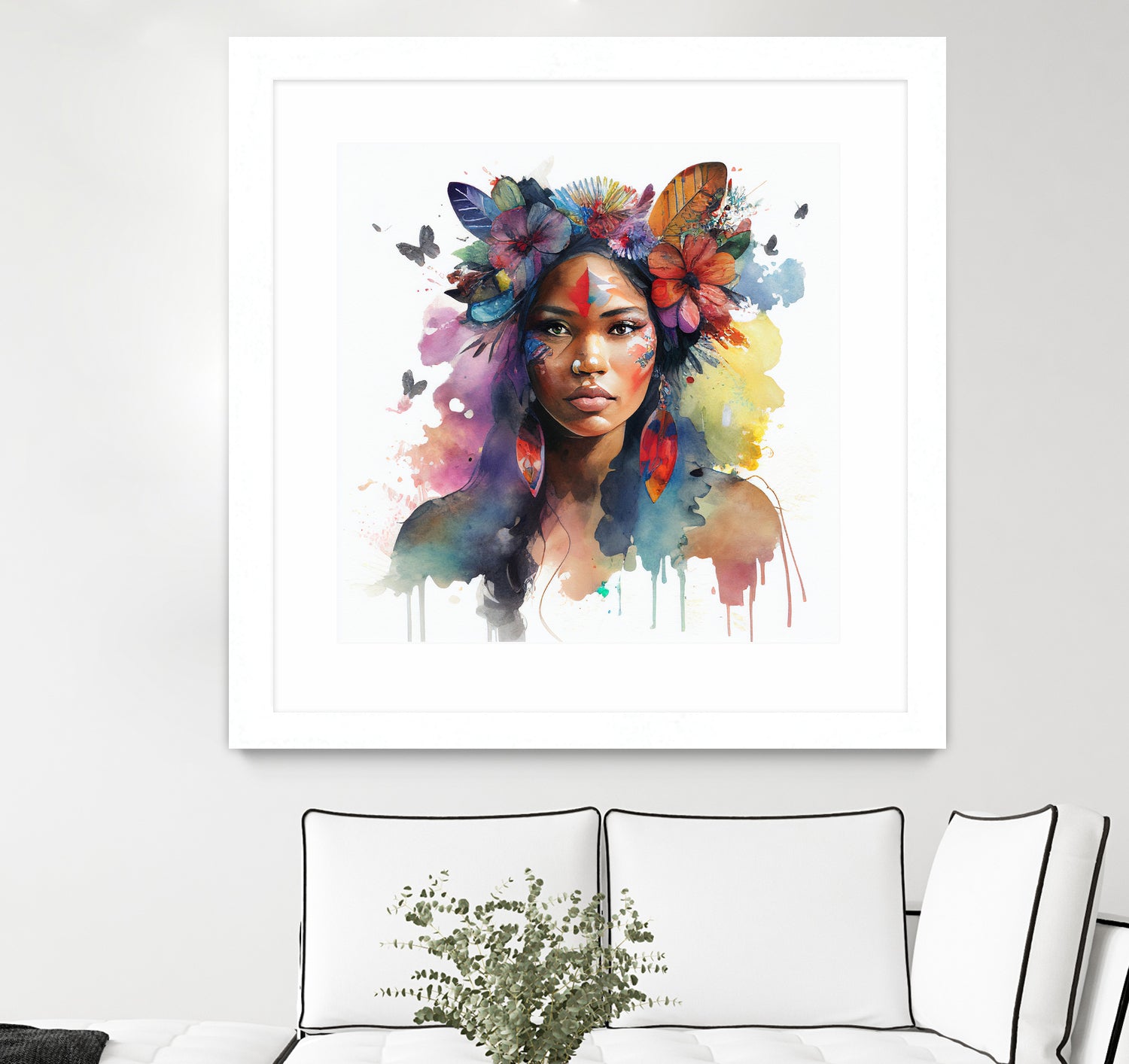 Watercolor Floral Indian Native Woman #1 by Isabel Cerdá Muñoz on GIANT ART - brown digital painting