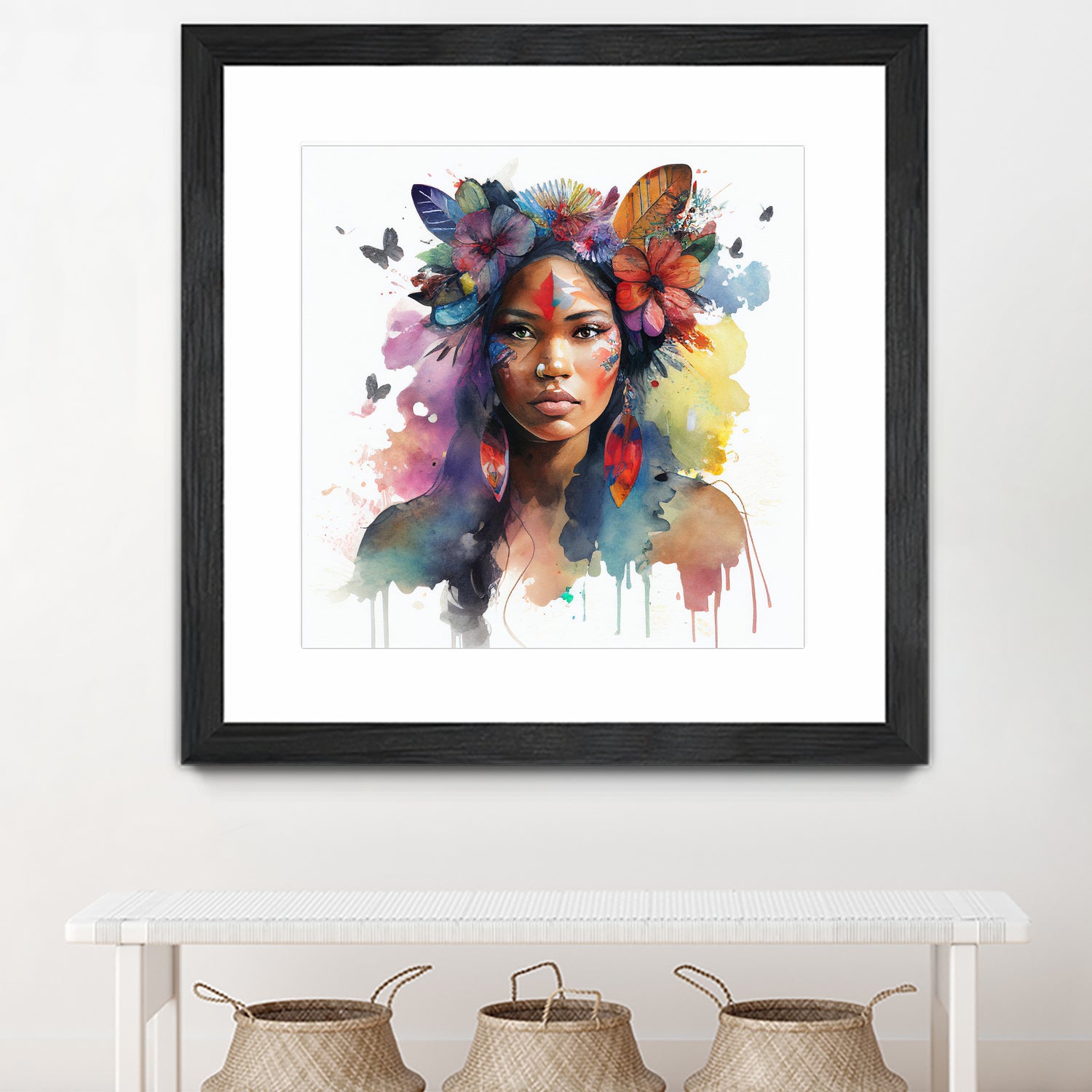 Watercolor Floral Indian Native Woman #1 by Isabel Cerdá Muñoz on GIANT ART - brown digital painting