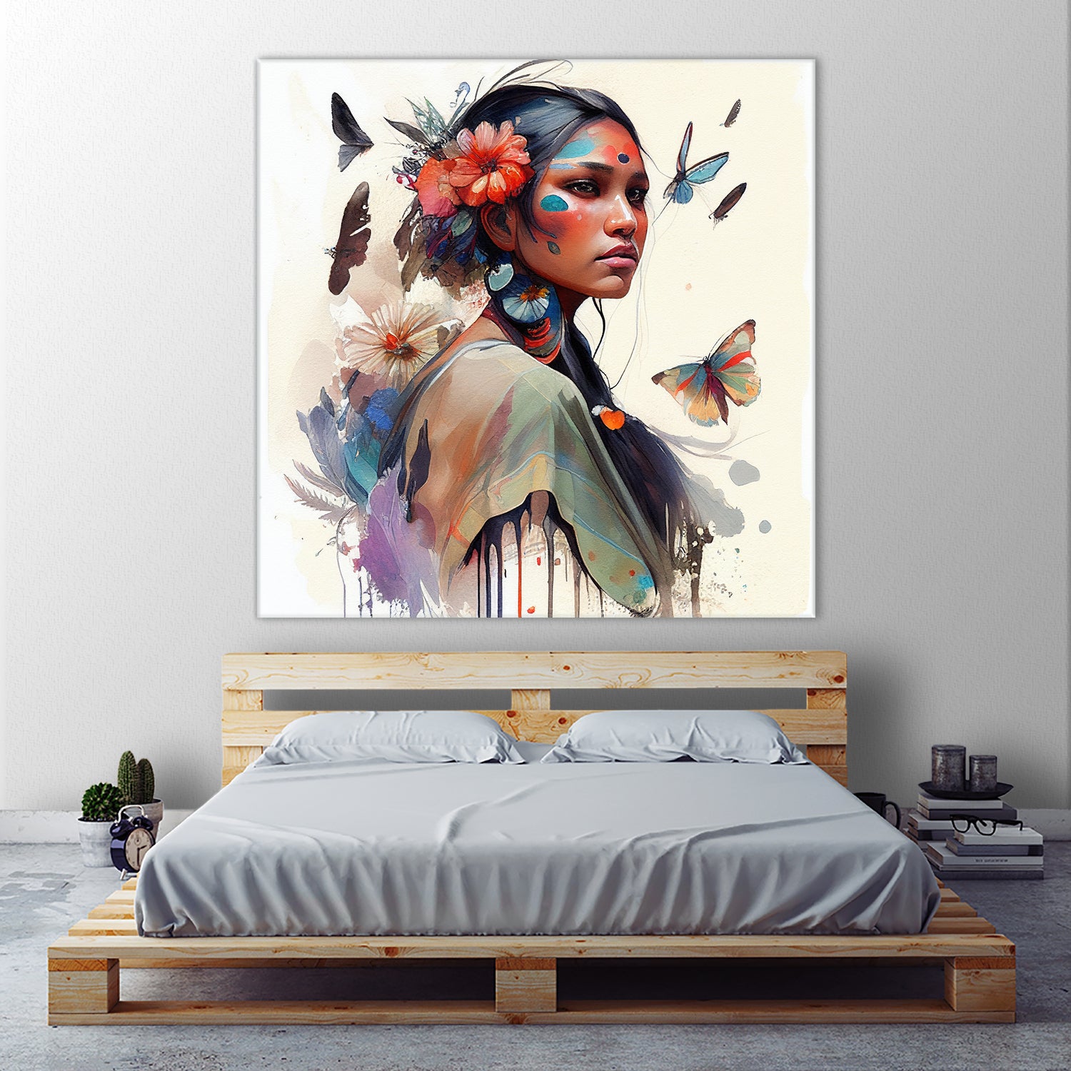 Watercolor Floral Indian Native Woman #3 by Isabel Cerdá Muñoz on GIANT ART - brown digital painting