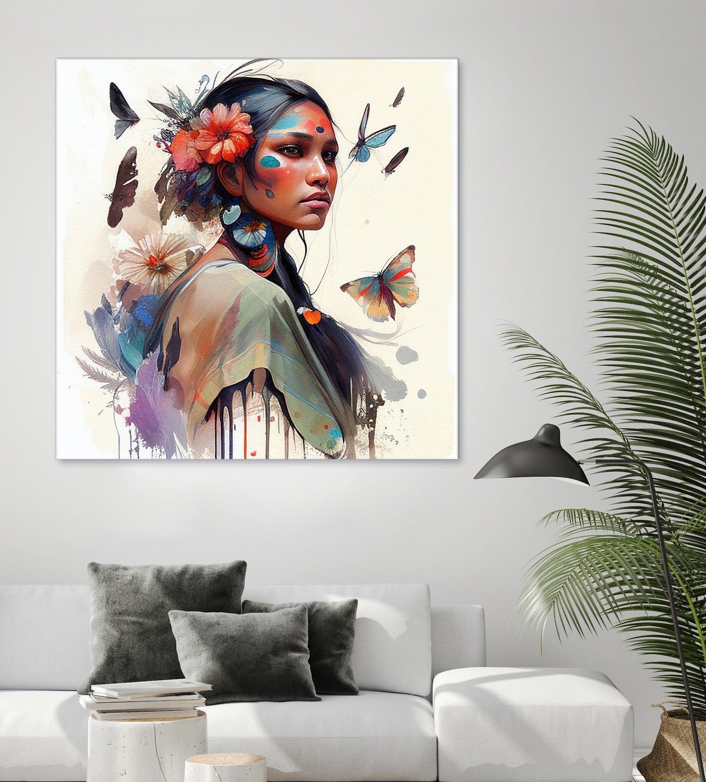 Watercolor Floral Indian Native Woman #3 by Isabel Cerdá Muñoz on GIANT ART - brown digital painting