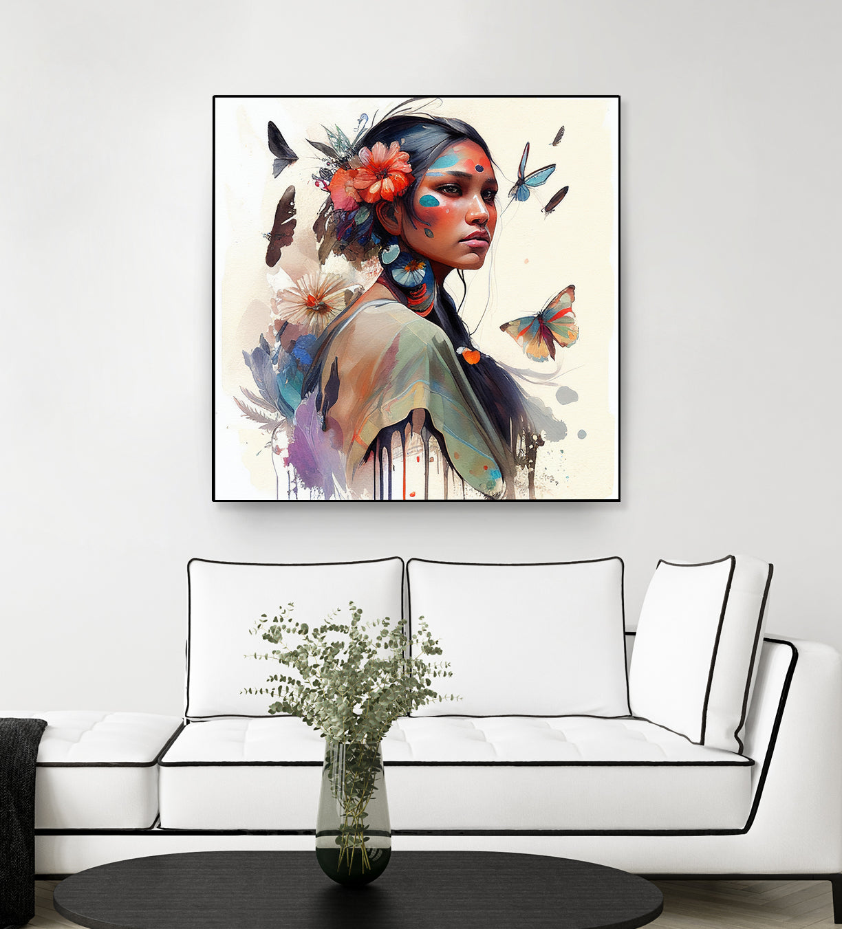 Watercolor Floral Indian Native Woman #3 by Isabel Cerdá Muñoz on GIANT ART - brown digital painting