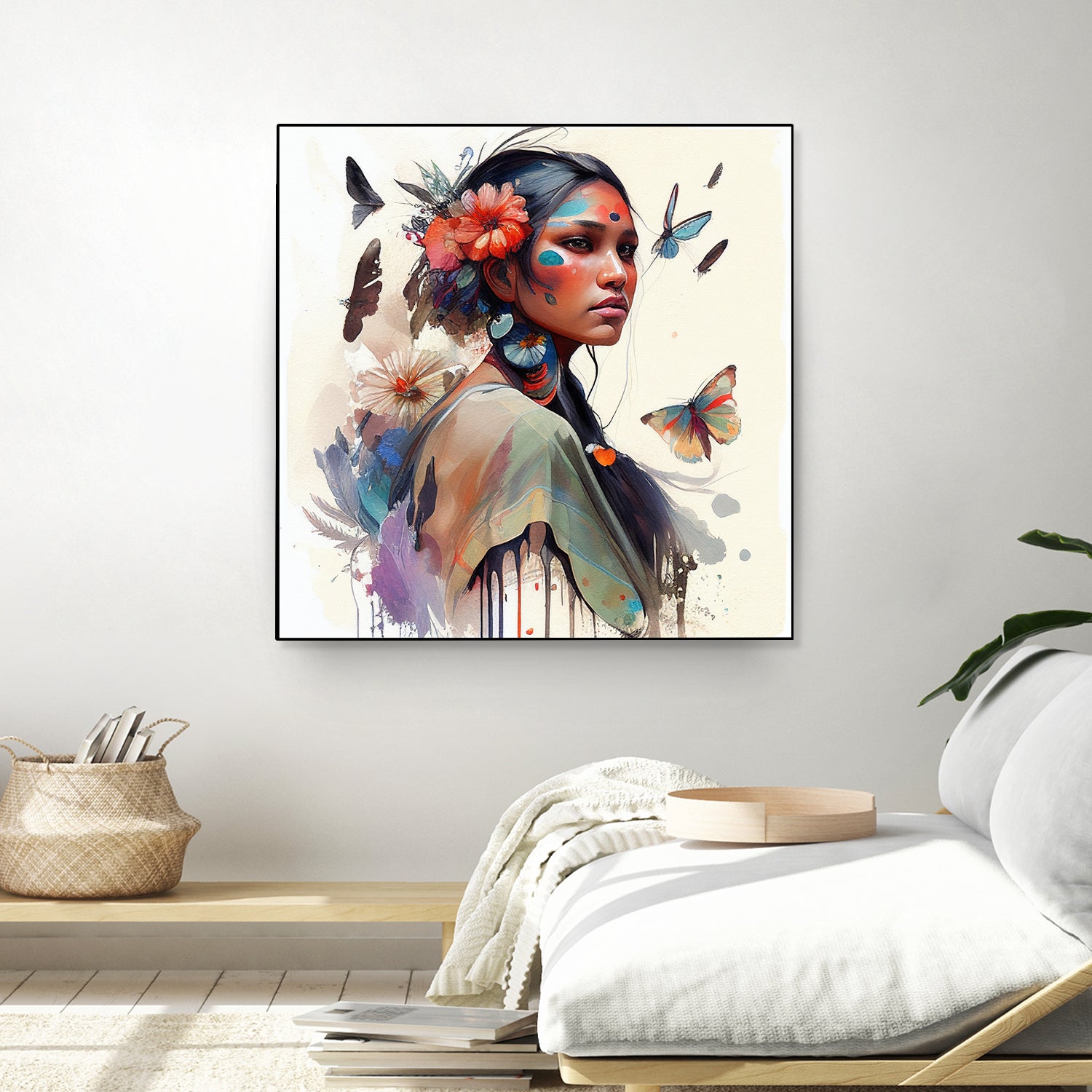 Watercolor Floral Indian Native Woman #3 by Isabel Cerdá Muñoz on GIANT ART - brown digital painting