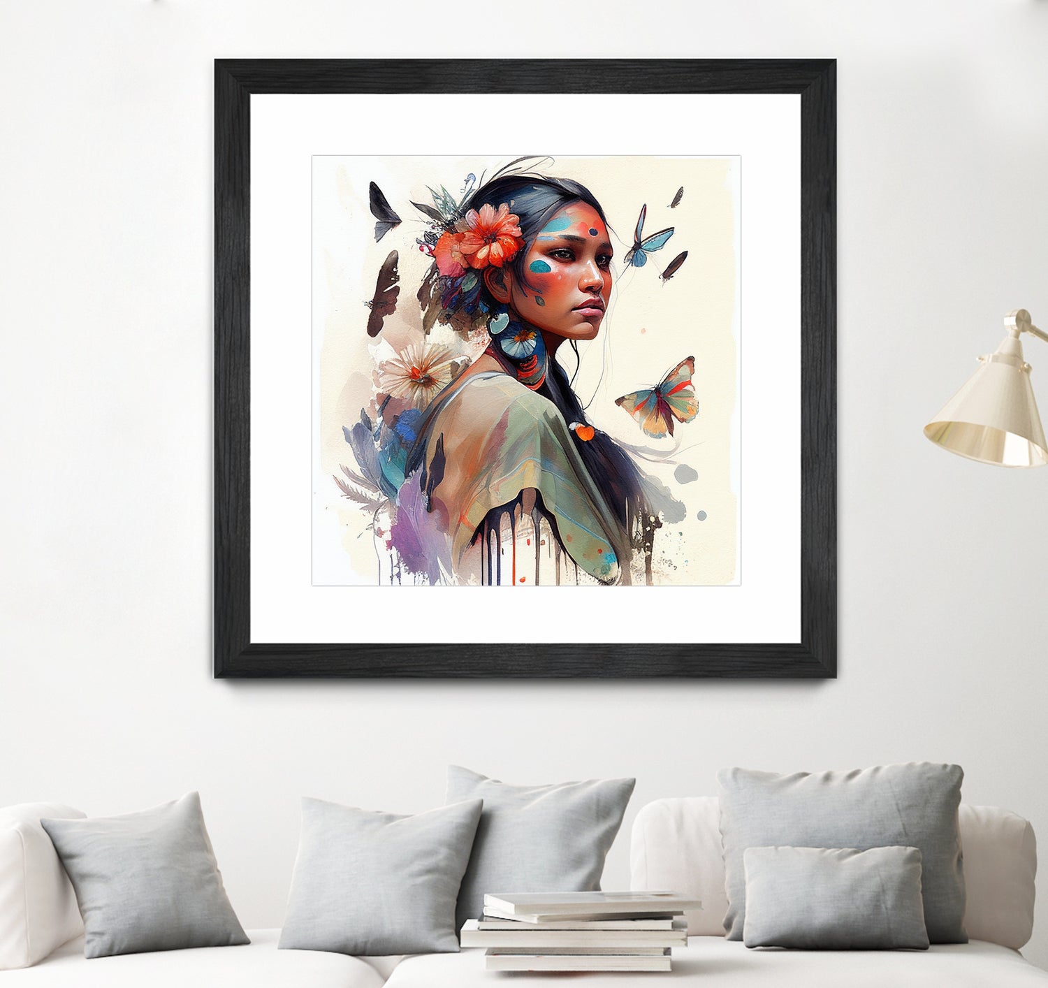 Watercolor Floral Indian Native Woman #3 by Isabel Cerdá Muñoz on GIANT ART - brown digital painting