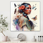 Watercolor Floral Indian Native Woman #3 by Isabel Cerdá Muñoz on GIANT ART - brown digital painting