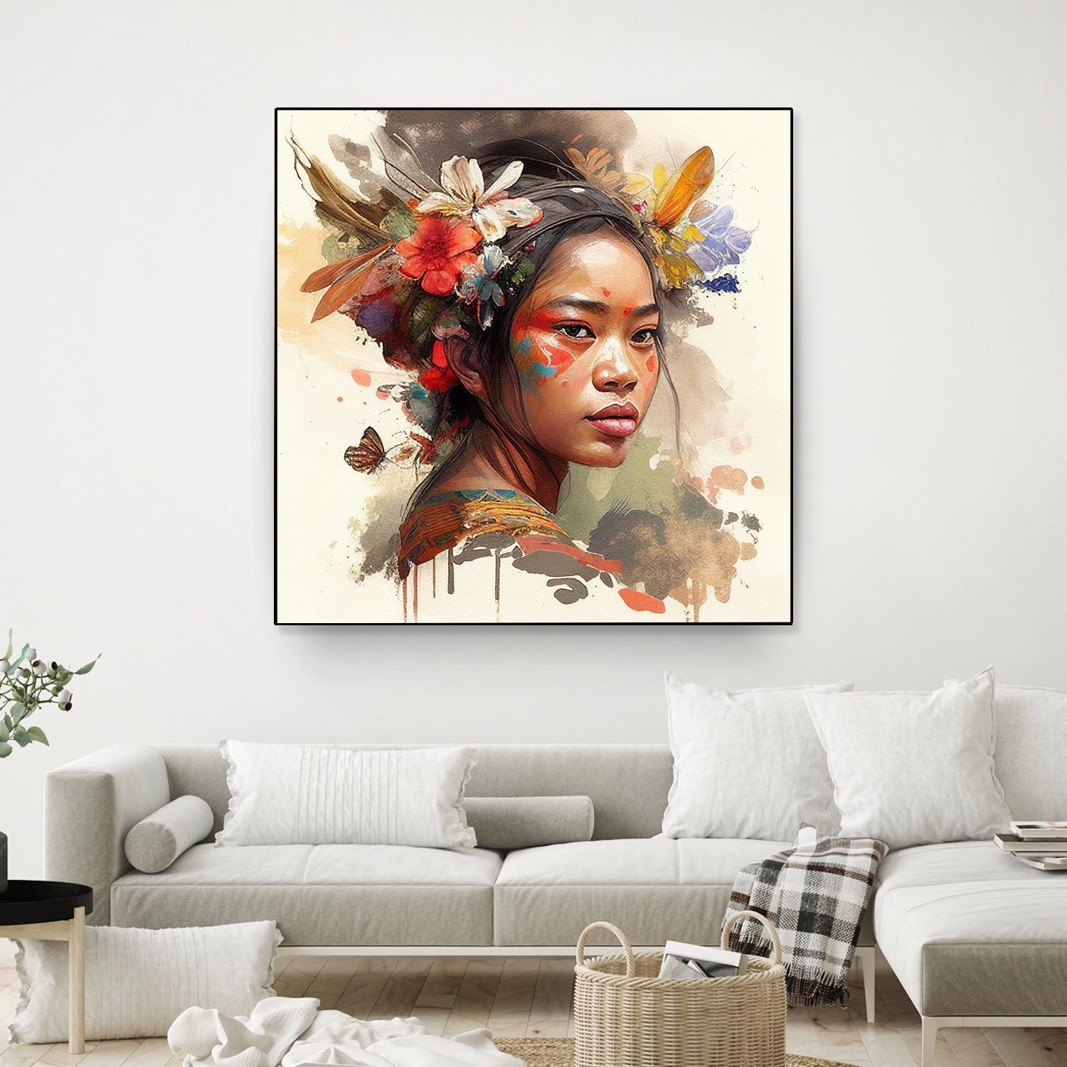 Watercolor Floral Indonesian Native Woman #3 by Isabel Cerdá Muñoz on GIANT ART - brown digital painting