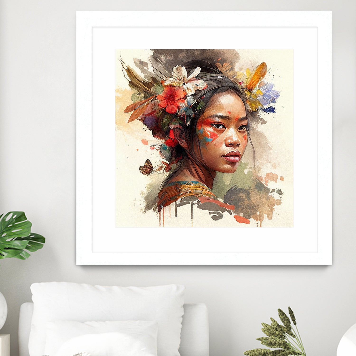 Watercolor Floral Indonesian Native Woman #3 by Isabel Cerdá Muñoz on GIANT ART - brown digital painting