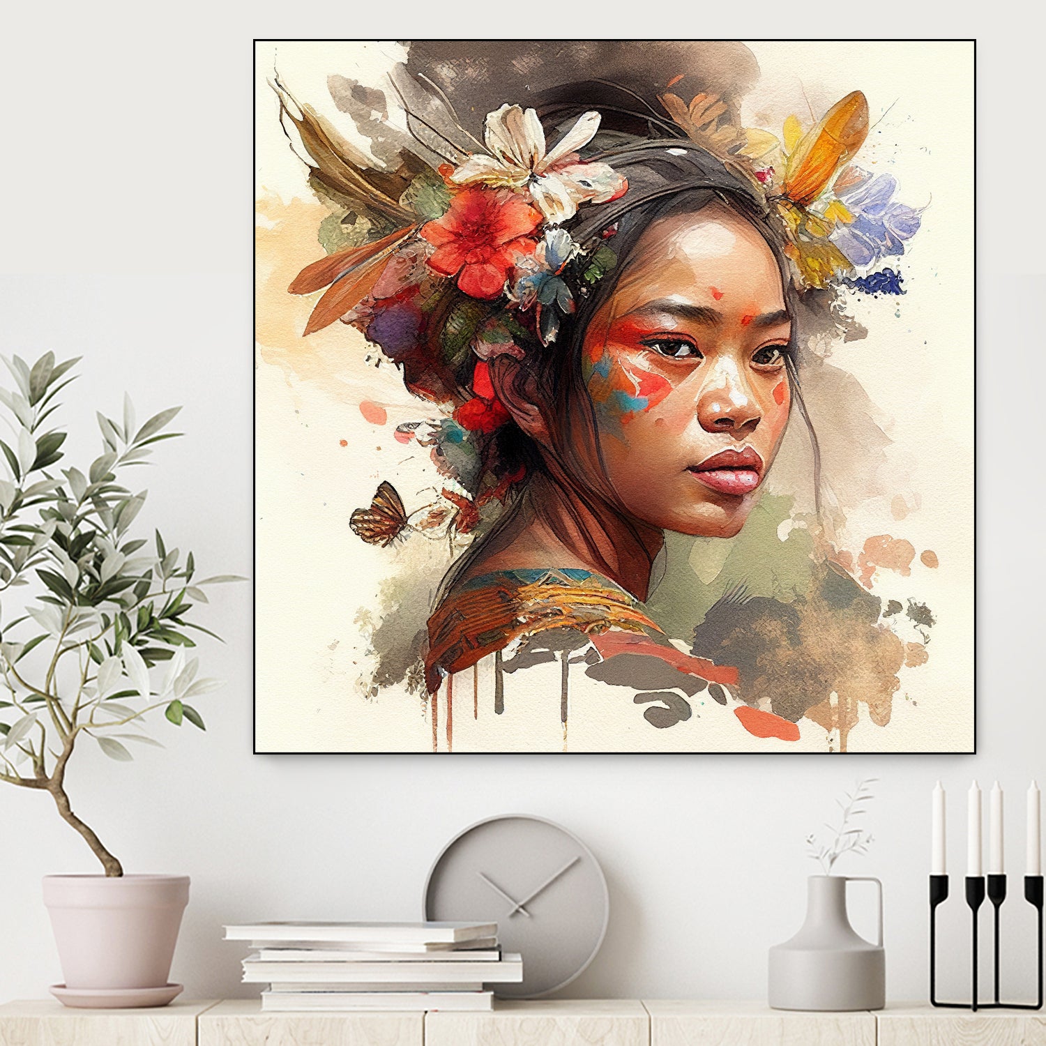 Watercolor Floral Indonesian Native Woman #3 by Isabel Cerdá Muñoz on GIANT ART - brown digital painting