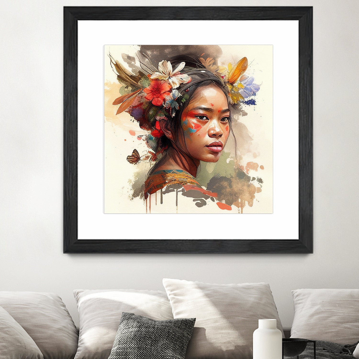 Watercolor Floral Indonesian Native Woman #3 by Isabel Cerdá Muñoz on GIANT ART - brown digital painting