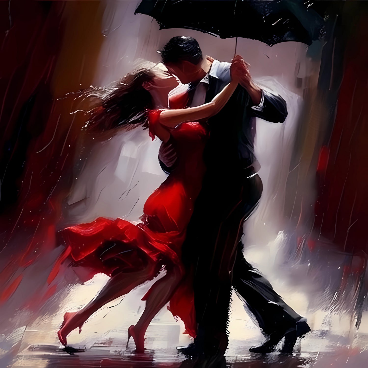 Tango in the rain. by Ievgeniia Bidiuk on GIANT ART - red digital painting