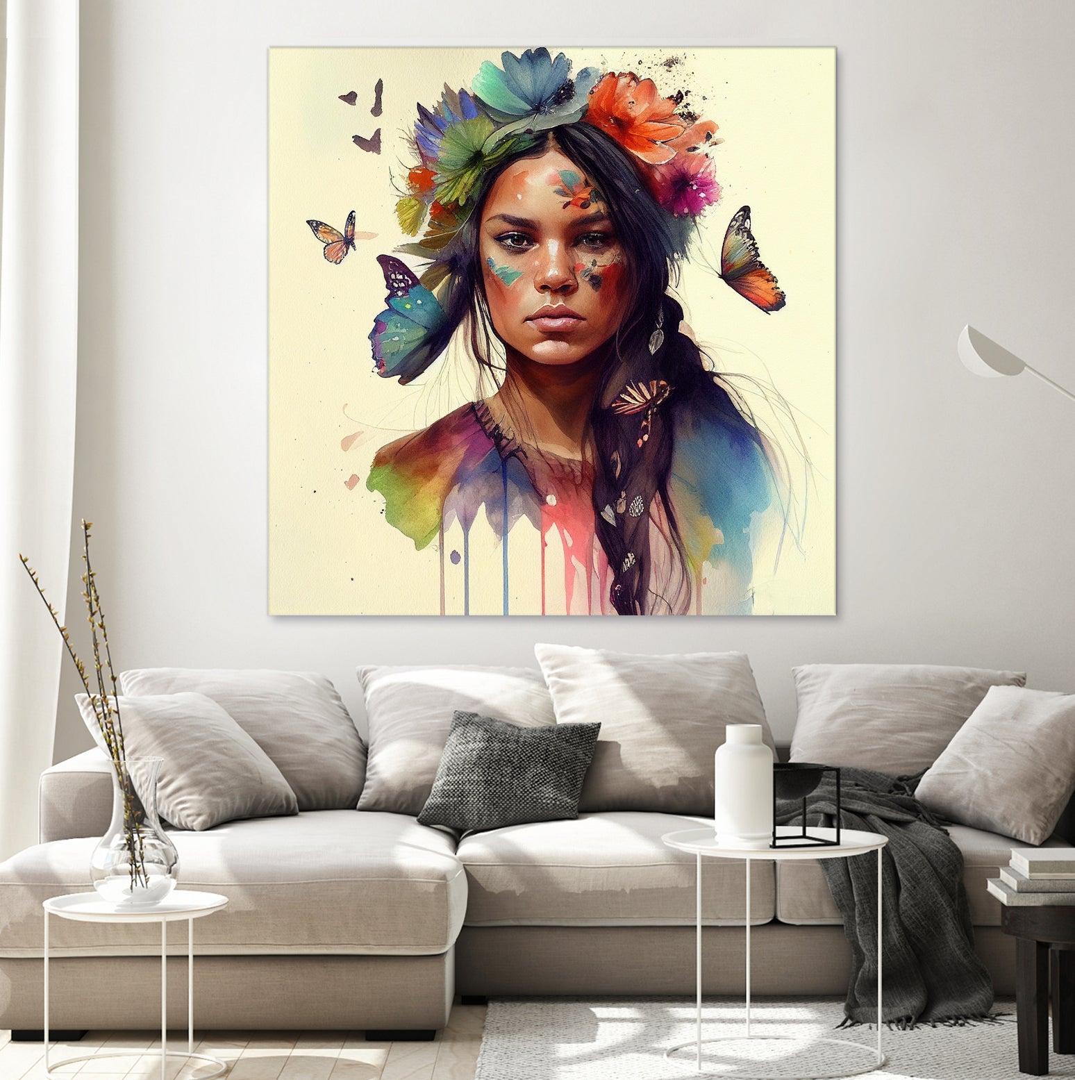 Watercolor Floral Indian Native Woman #11 by Isabel Cerdá Muñoz on GIANT ART - brown digital painting