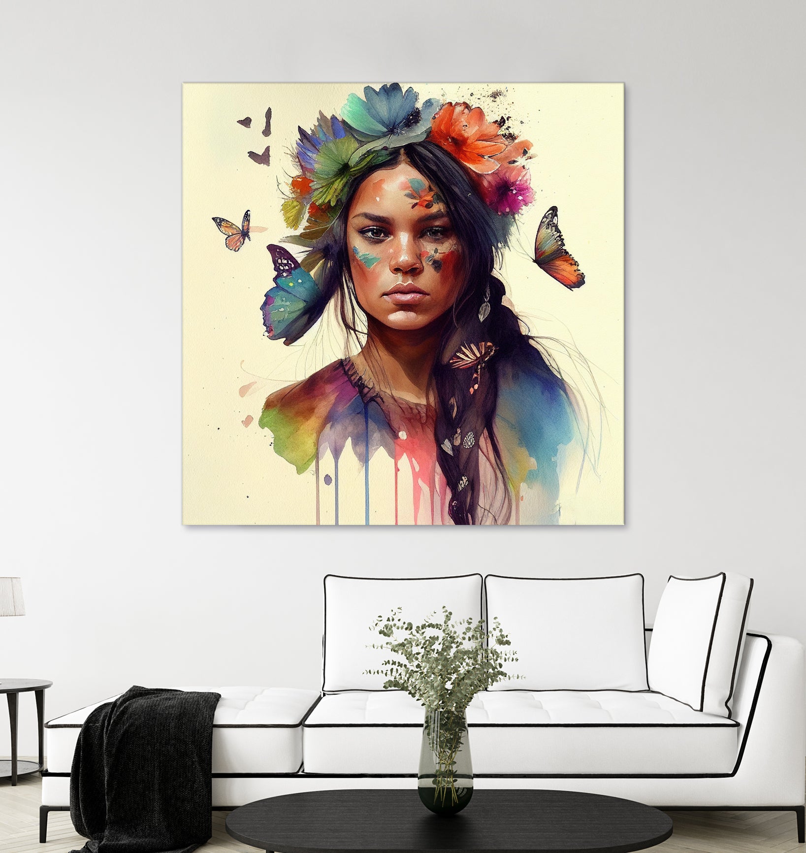 Watercolor Floral Indian Native Woman #11 by Isabel Cerdá Muñoz on GIANT ART - brown digital painting