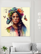 Watercolor Floral Indian Native Woman #11 by Isabel Cerdá Muñoz on GIANT ART - brown digital painting