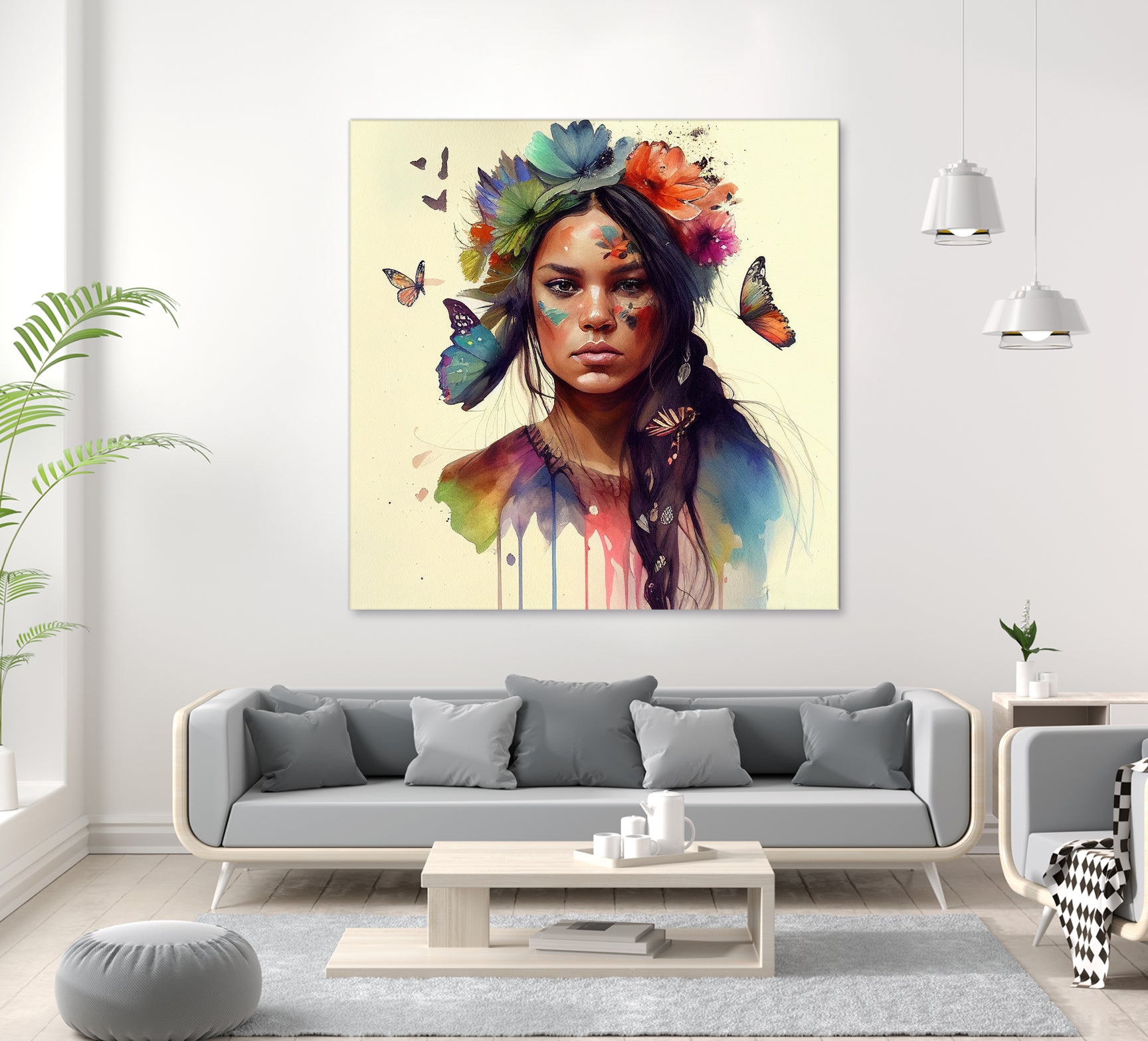 Watercolor Floral Indian Native Woman #11 by Isabel Cerdá Muñoz on GIANT ART - brown digital painting