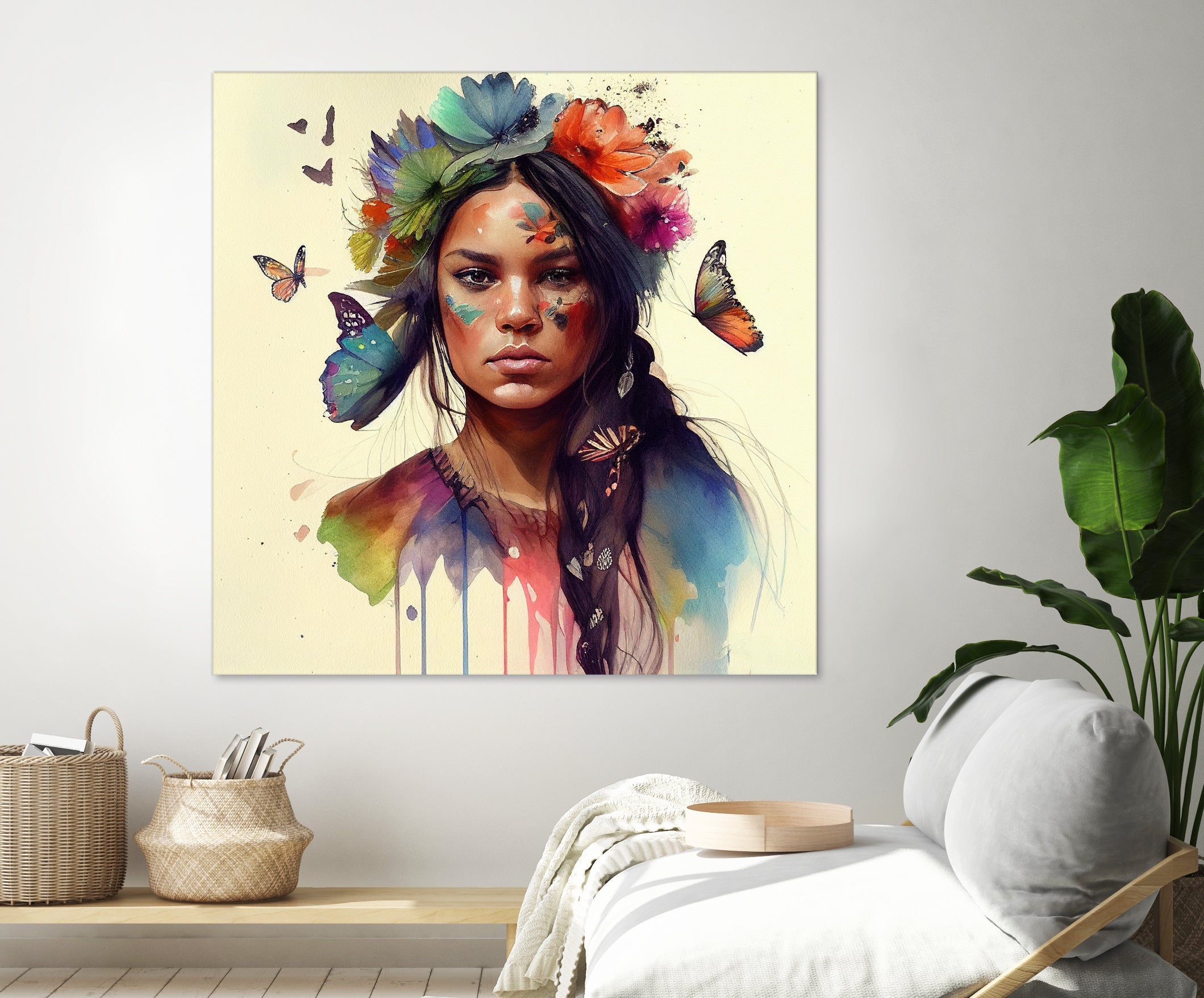 Watercolor Floral Indian Native Woman #11 by Isabel Cerdá Muñoz on GIANT ART - brown digital painting