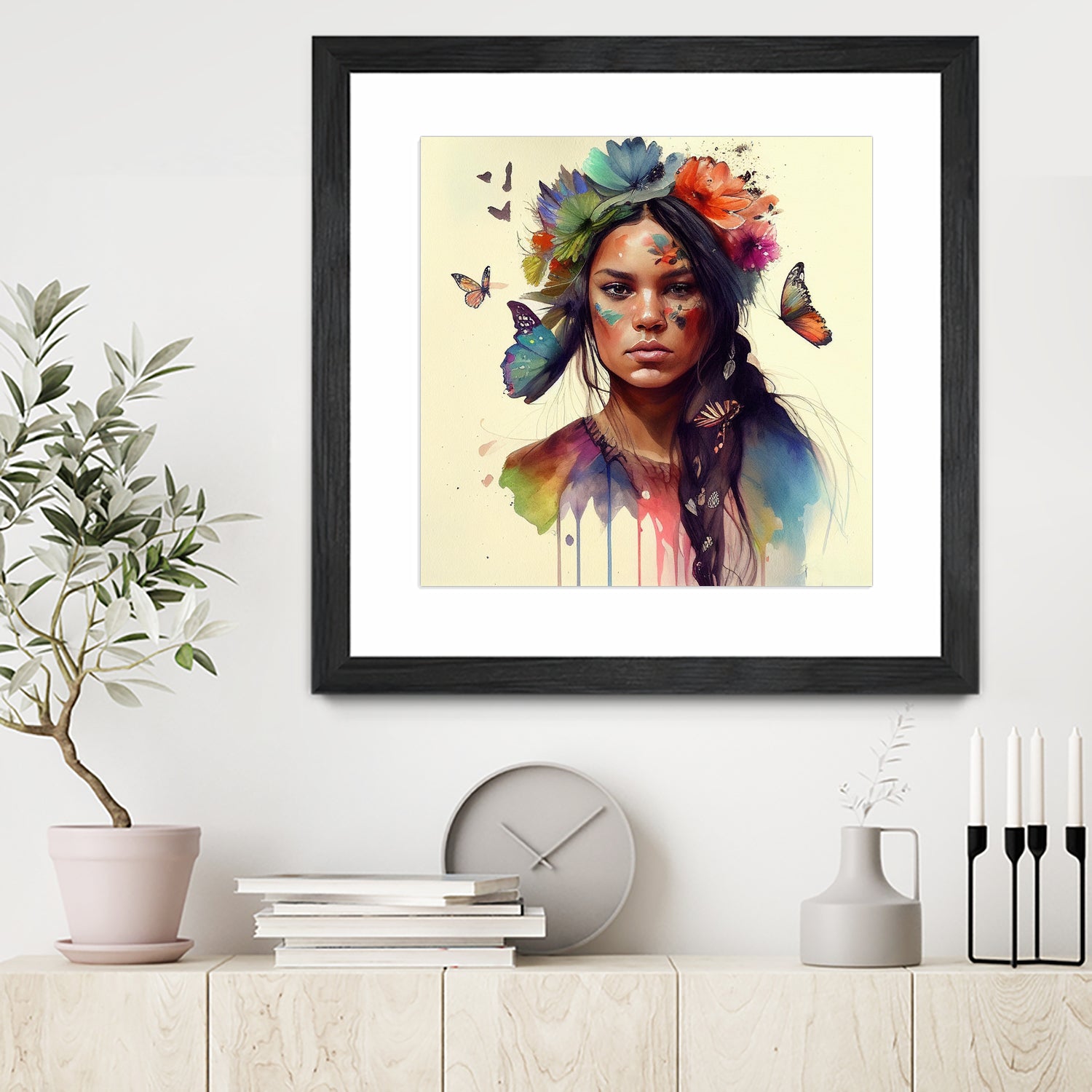 Watercolor Floral Indian Native Woman #11 by Isabel Cerdá Muñoz on GIANT ART - brown digital painting