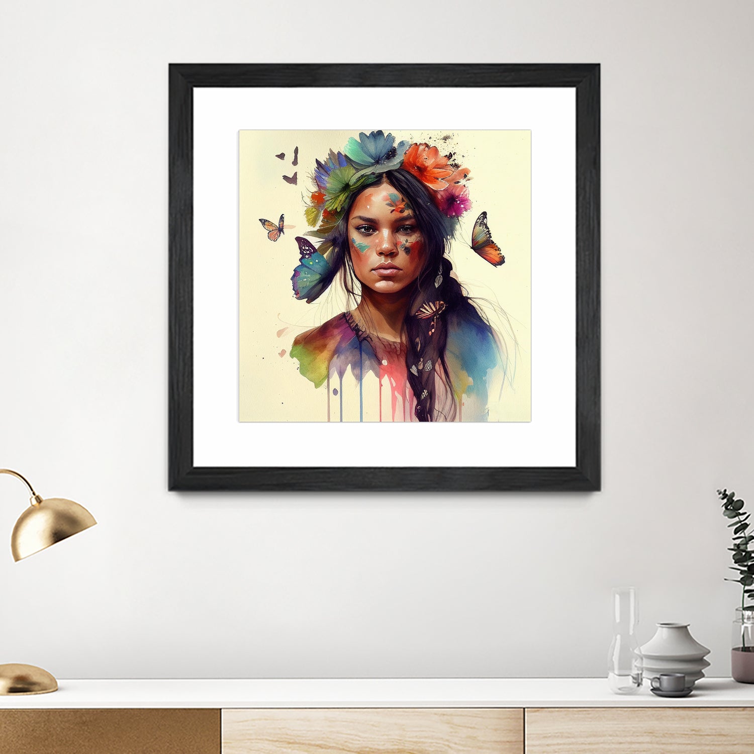 Watercolor Floral Indian Native Woman #11 by Isabel Cerdá Muñoz on GIANT ART - brown digital painting