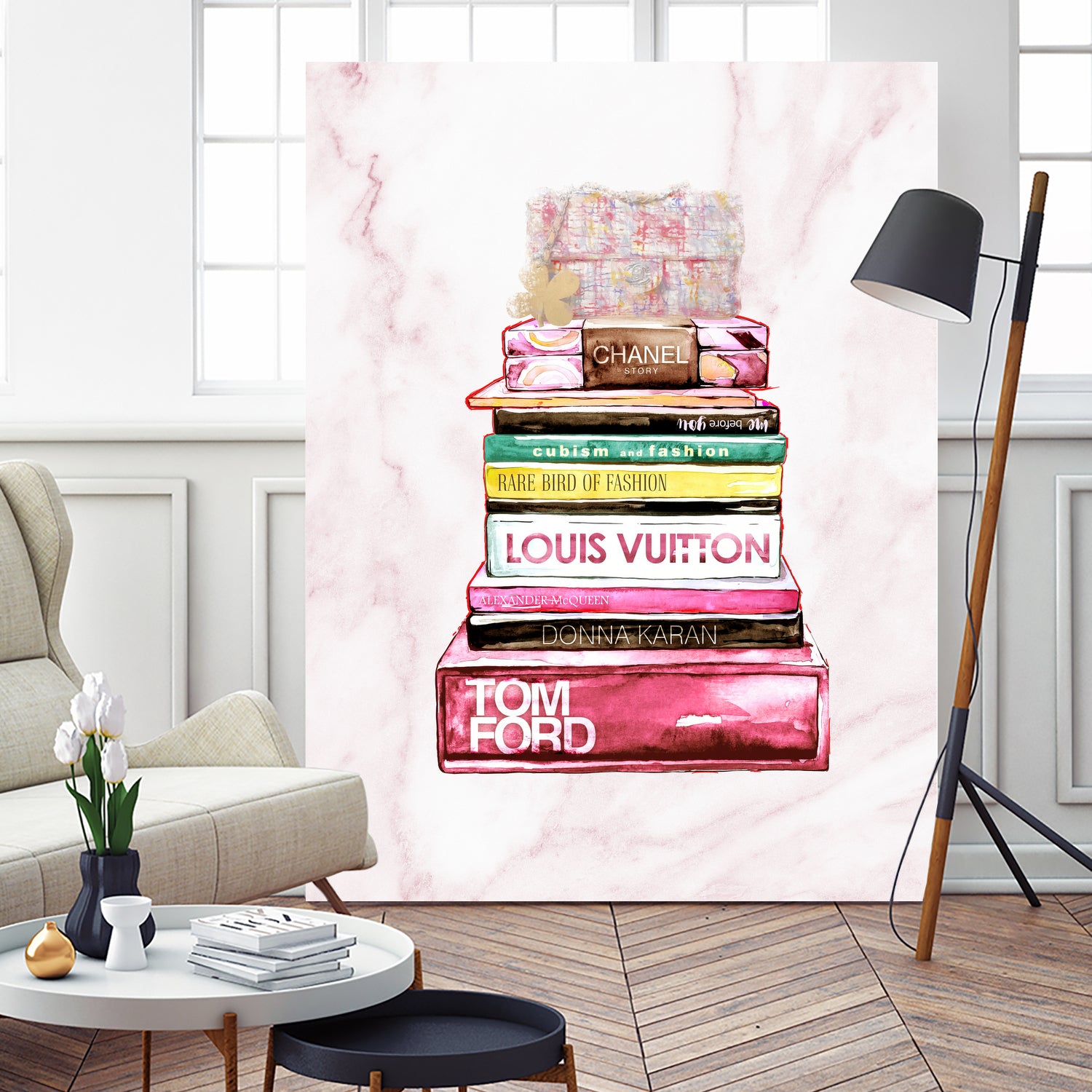 stack of fashion books and a gucci bag by miguel angel romero franco on GIANT ART - pink digital drawing