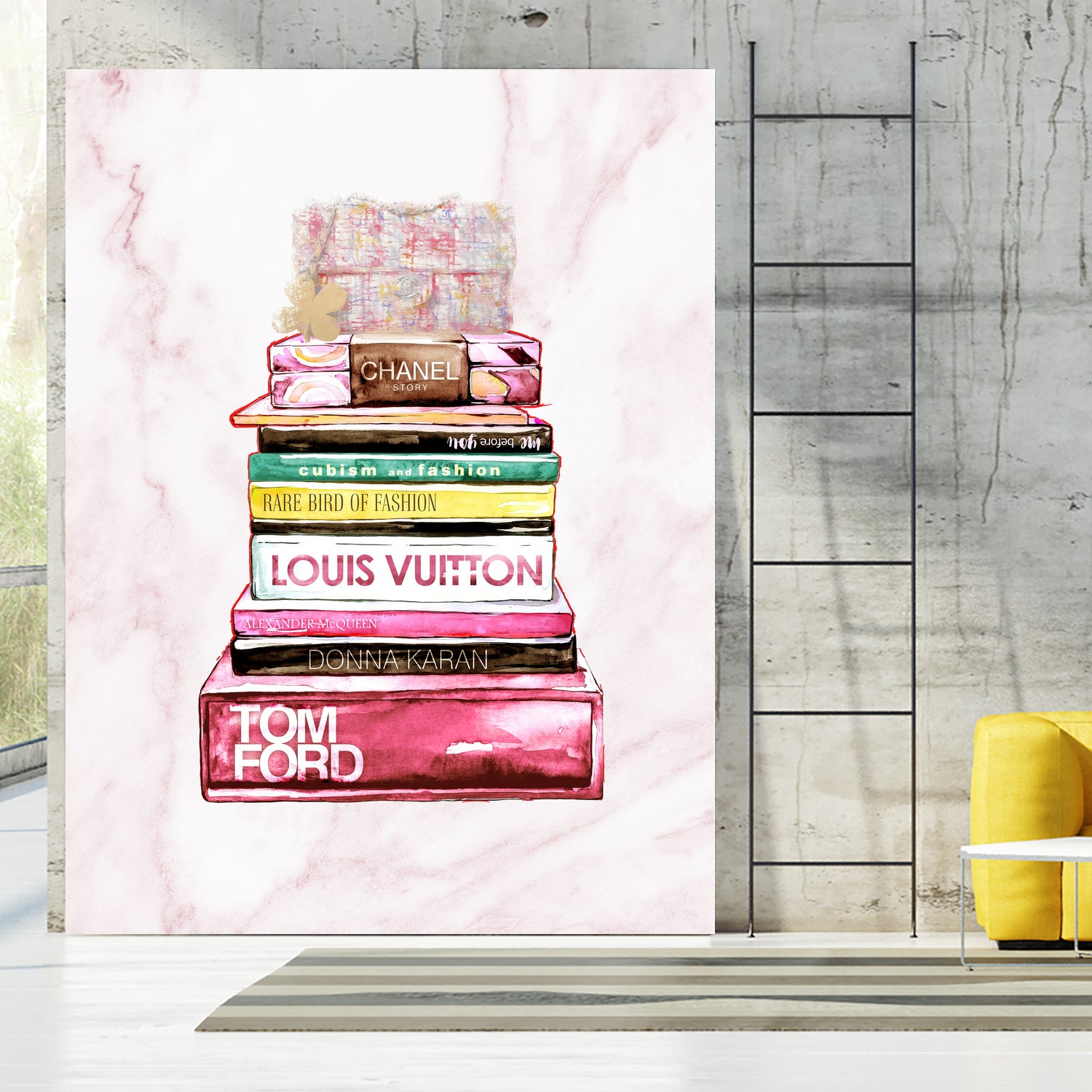 stack of fashion books and a gucci bag by miguel angel romero franco on GIANT ART - pink digital drawing