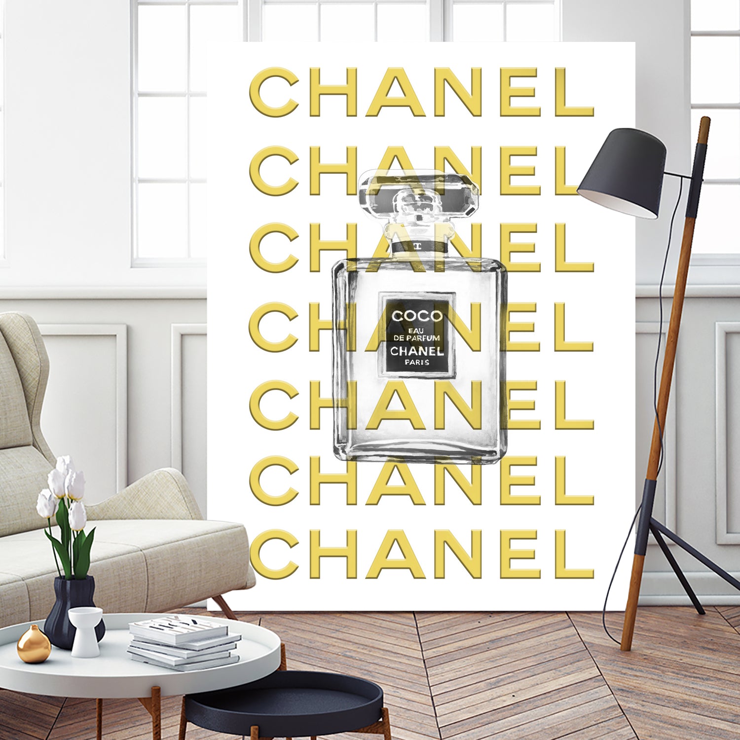 Chanel perfume fashion poster by miguel angel romero franco on GIANT ART - yellow digital drawing