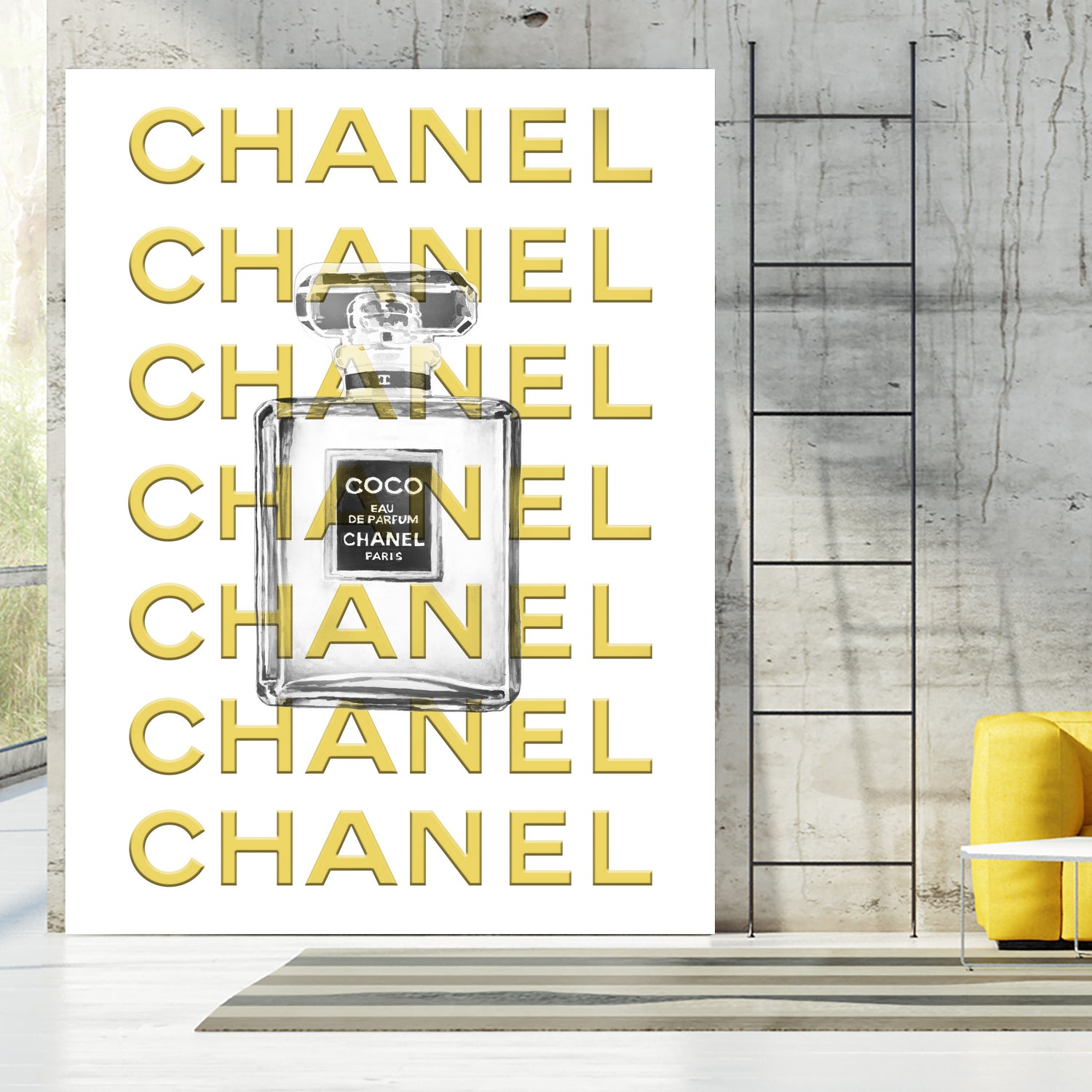 Chanel perfume fashion poster by miguel angel romero franco on GIANT ART - yellow digital drawing