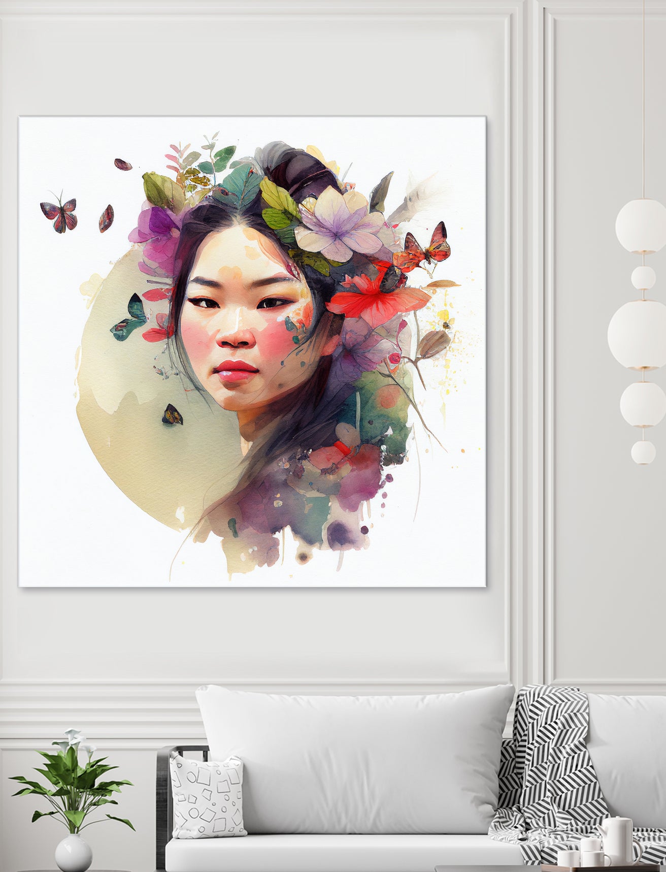 Watercolor Floral Asian Woman #3 by Isabel Cerdá Muñoz on GIANT ART - green digital painting