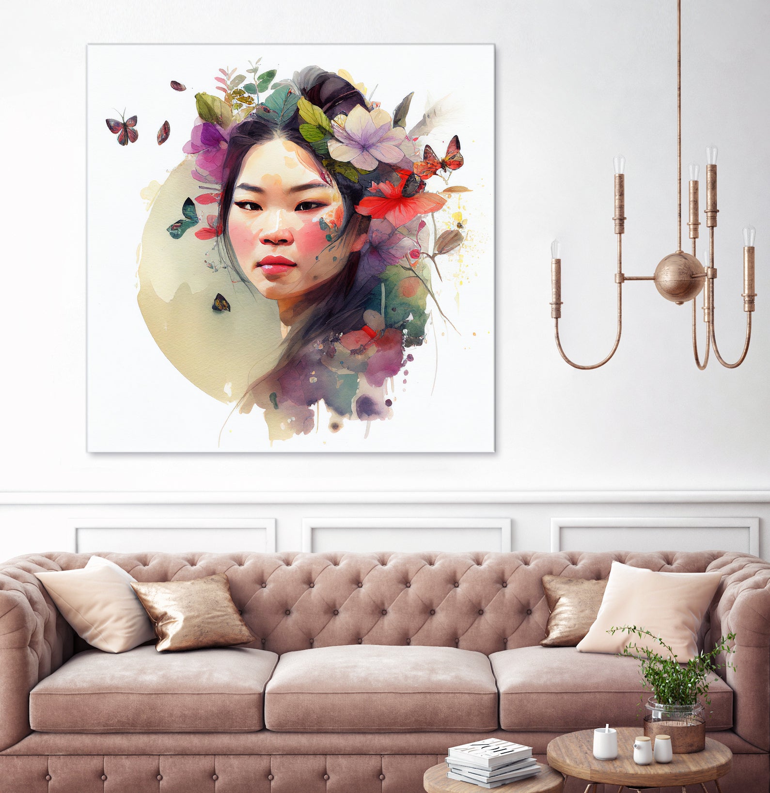 Watercolor Floral Asian Woman #3 by Isabel Cerdá Muñoz on GIANT ART - green digital painting