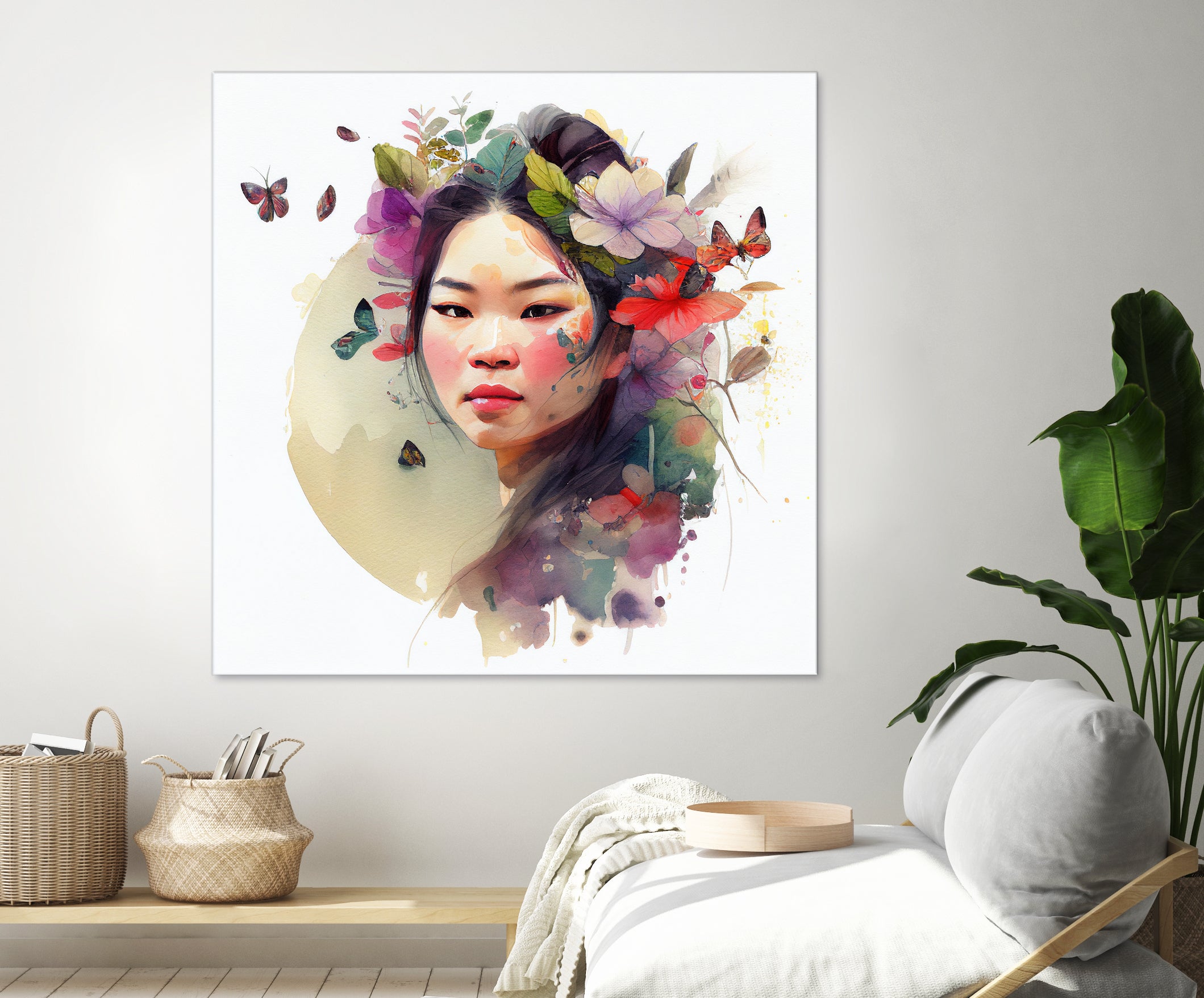 Watercolor Floral Asian Woman #3 by Isabel Cerdá Muñoz on GIANT ART - green digital painting