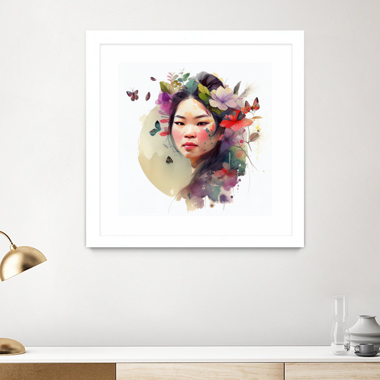 Watercolor Floral Asian Woman #3 by Isabel Cerdá Muñoz on GIANT ART - green digital painting