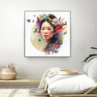 Watercolor Floral Asian Woman #3 by Isabel Cerdá Muñoz on GIANT ART - green digital painting