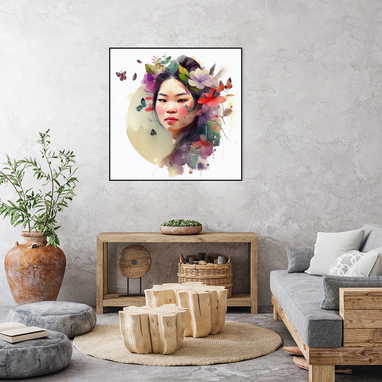 Watercolor Floral Asian Woman #3 by Isabel Cerdá Muñoz on GIANT ART - green digital painting