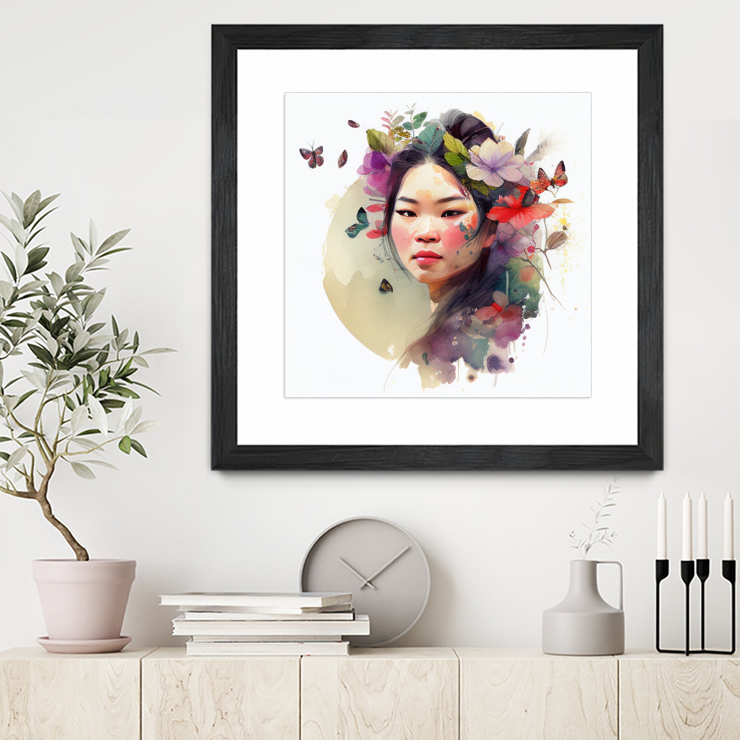 Watercolor Floral Asian Woman #3 by Isabel Cerdá Muñoz on GIANT ART - green digital painting