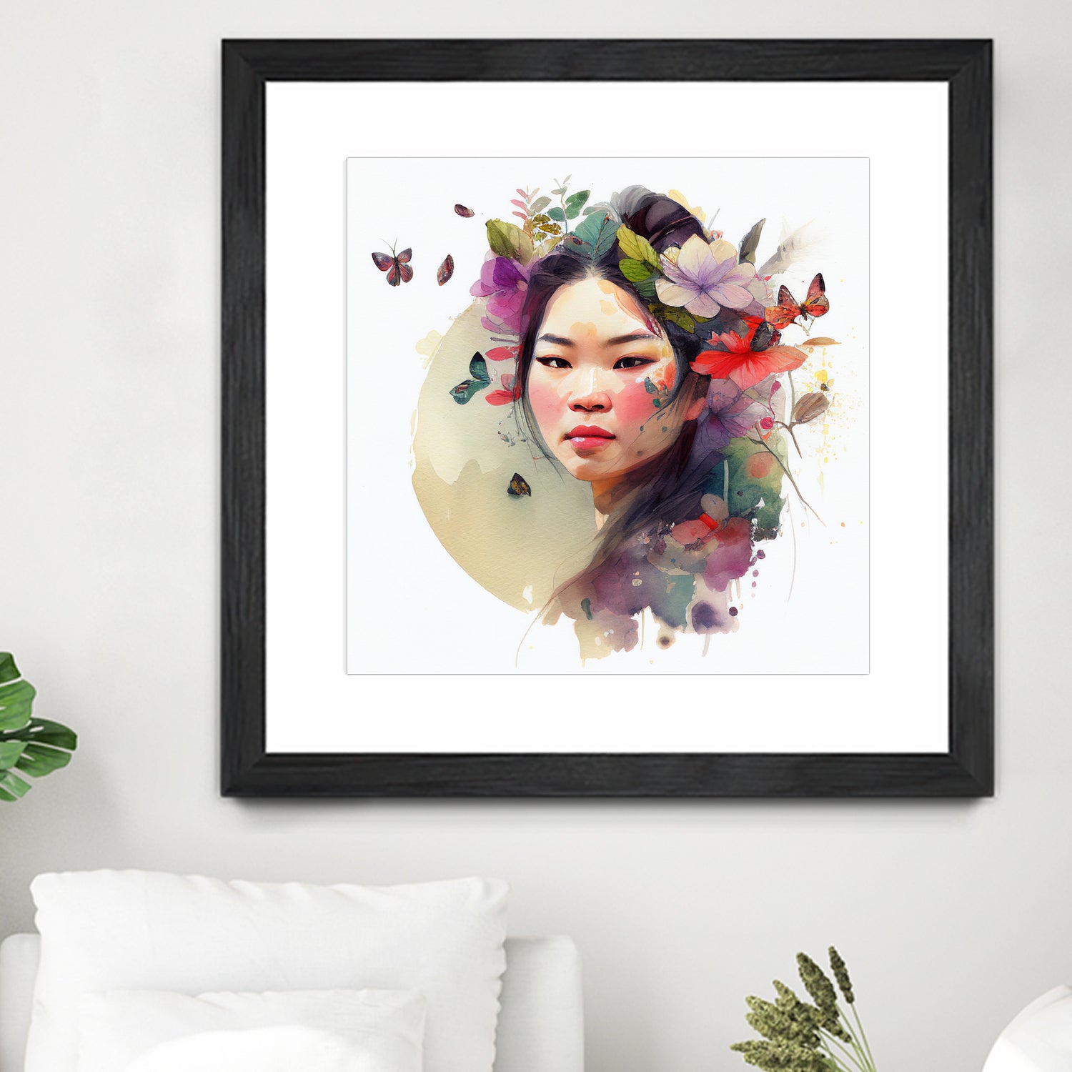 Watercolor Floral Asian Woman #3 by Isabel Cerdá Muñoz on GIANT ART - green digital painting