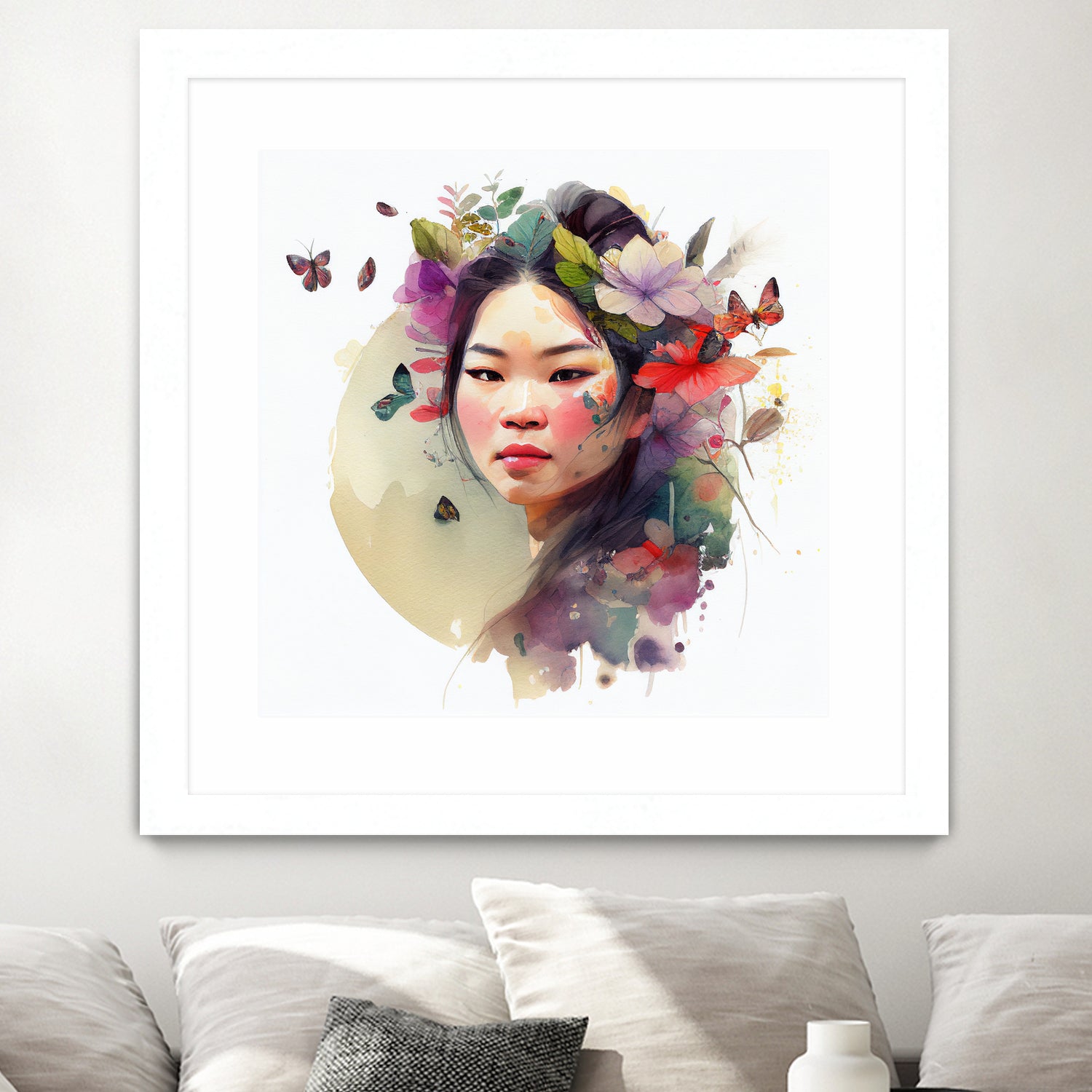 Watercolor Floral Asian Woman #3 by Isabel Cerdá Muñoz on GIANT ART - green digital painting