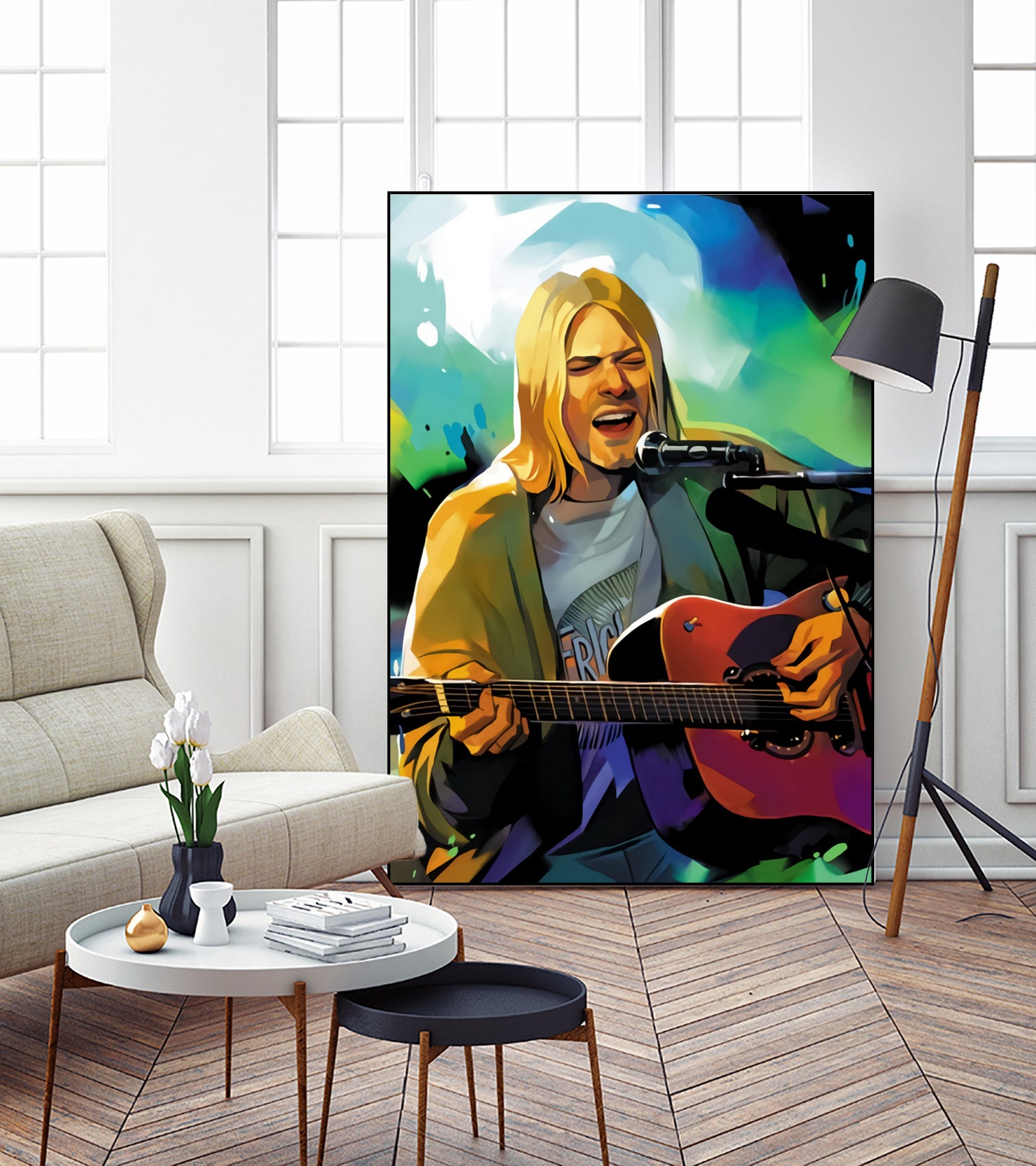 Kurt Cobain with guitar by francis mosciski on GIANT ART - white digital painting