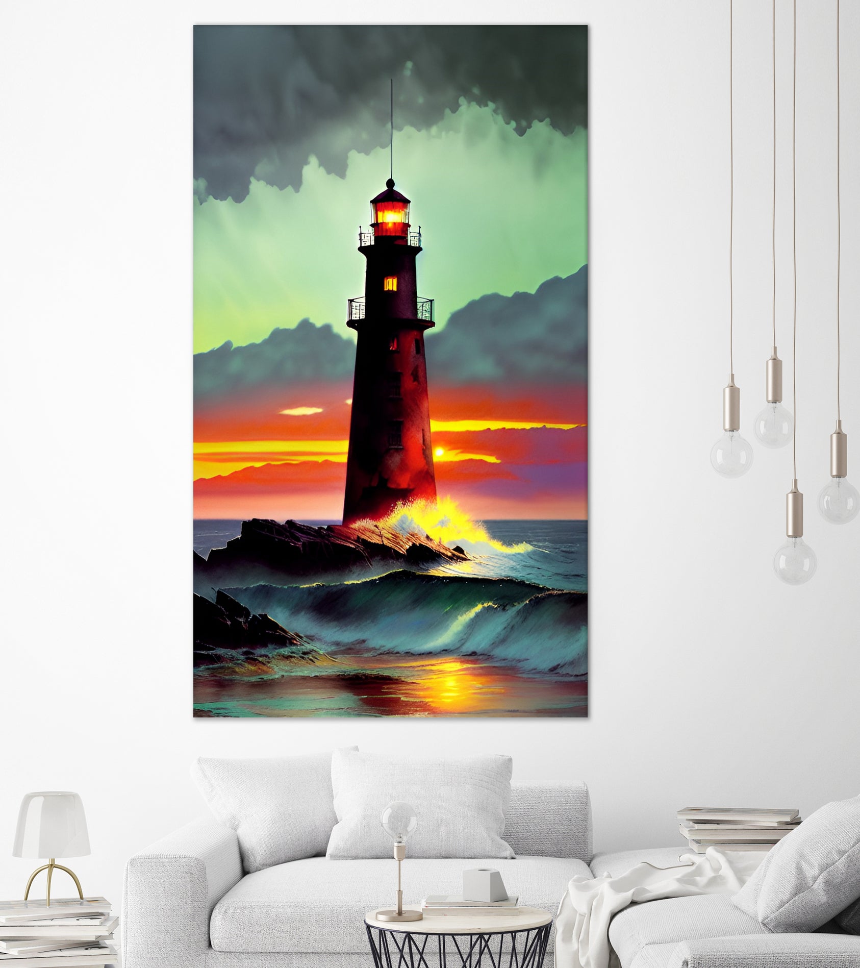 Sunset Over the Lighthouse by Cris Rodrigues on GIANT ART - white digital painting