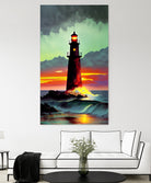 Sunset Over the Lighthouse by Cris Rodrigues on GIANT ART - white digital painting