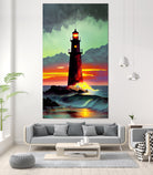 Sunset Over the Lighthouse by Cris Rodrigues on GIANT ART - white digital painting