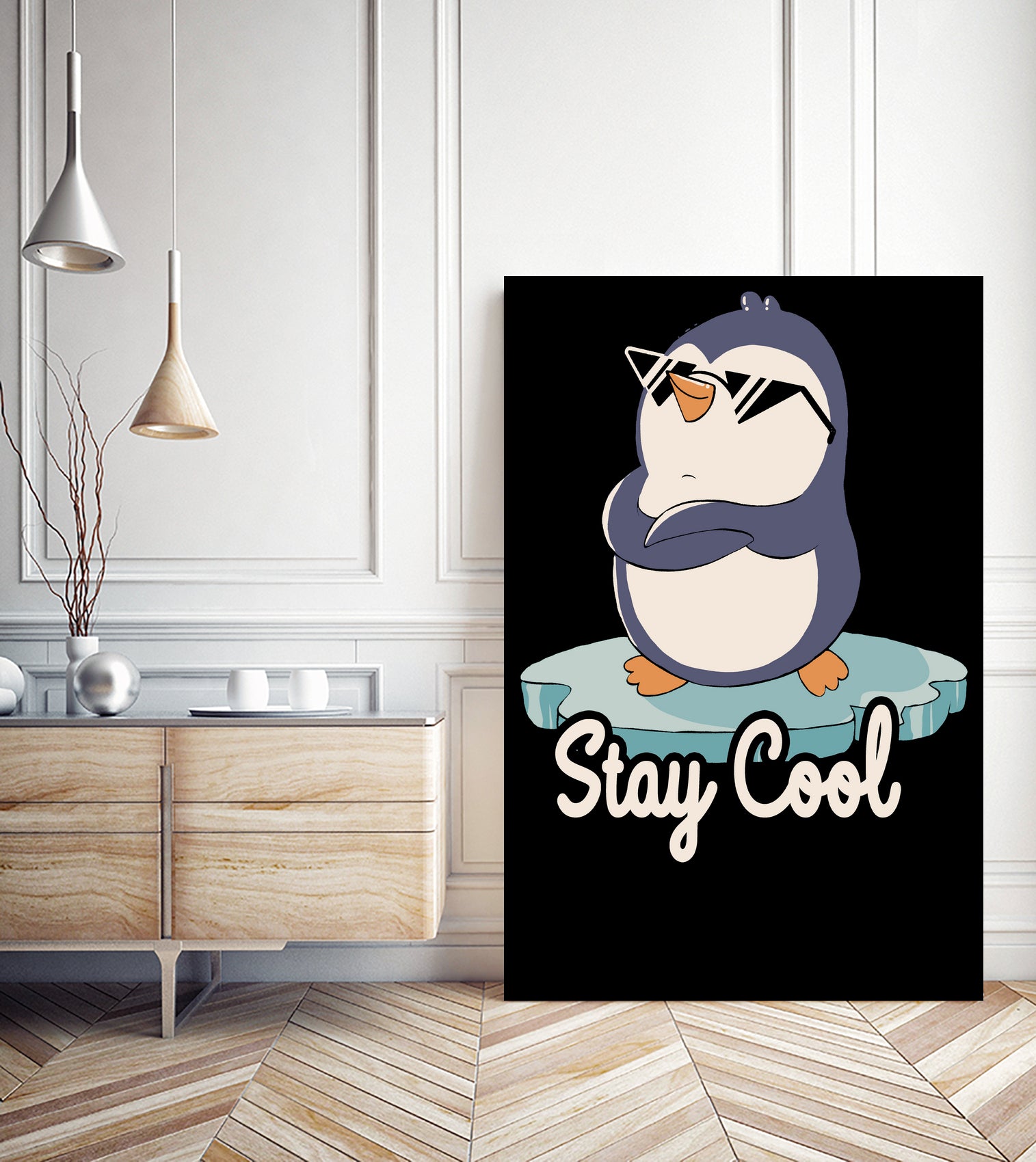 Stay Cool Funny Penguin by Tobias Fonseca on GIANT ART - blue digital painting