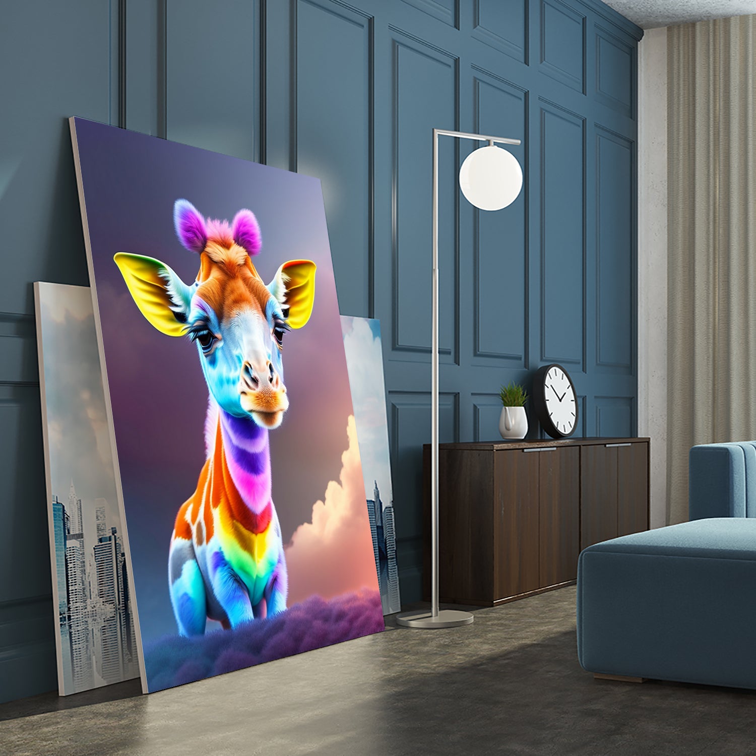 Cute baby giraffe colorful art with rainbow colors by ALMA Studio on GIANT ART - fuchsia digital painting