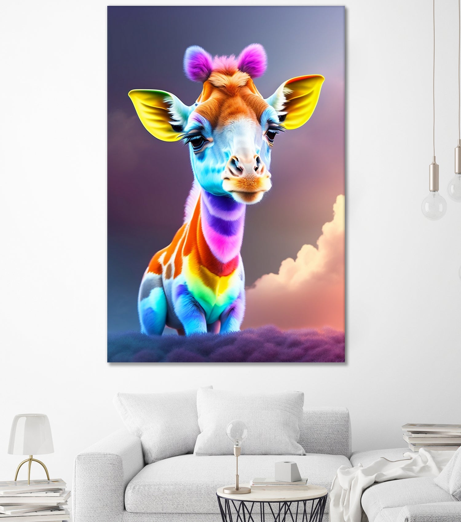 Cute baby giraffe colorful art with rainbow colors by ALMA Studio on GIANT ART - fuchsia digital painting