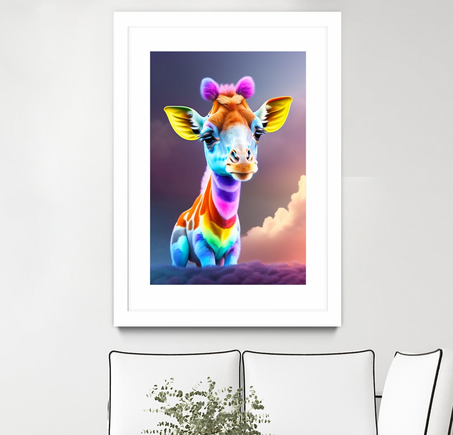 Cute baby giraffe colorful art with rainbow colors by ALMA Studio on GIANT ART - fuchsia digital painting